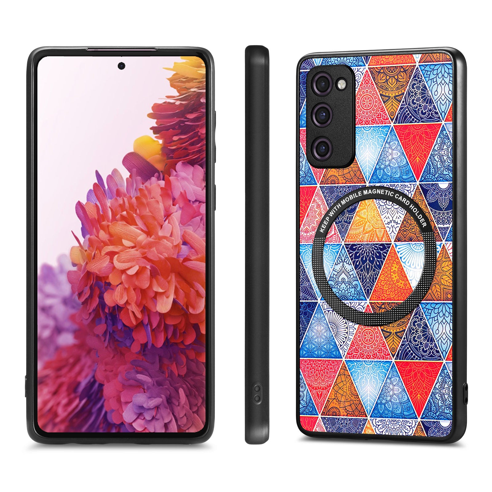 For Samsung Galaxy S20 FE 4G FE 5G S20 Lite S20 FE 2022 PC TPU PU Leather Slim Cover Metal Ring Pattern Printing Phone Case
