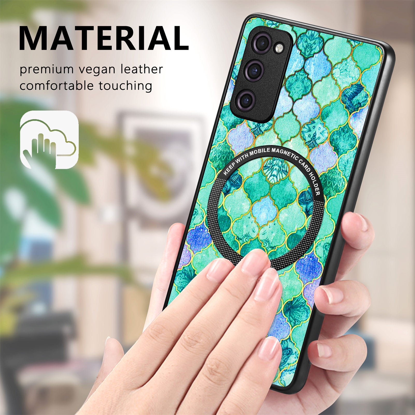 For Samsung Galaxy S20 FE 4G FE 5G S20 Lite S20 FE 2022 PC TPU PU Leather Slim Cover Metal Ring Pattern Printing Phone Case