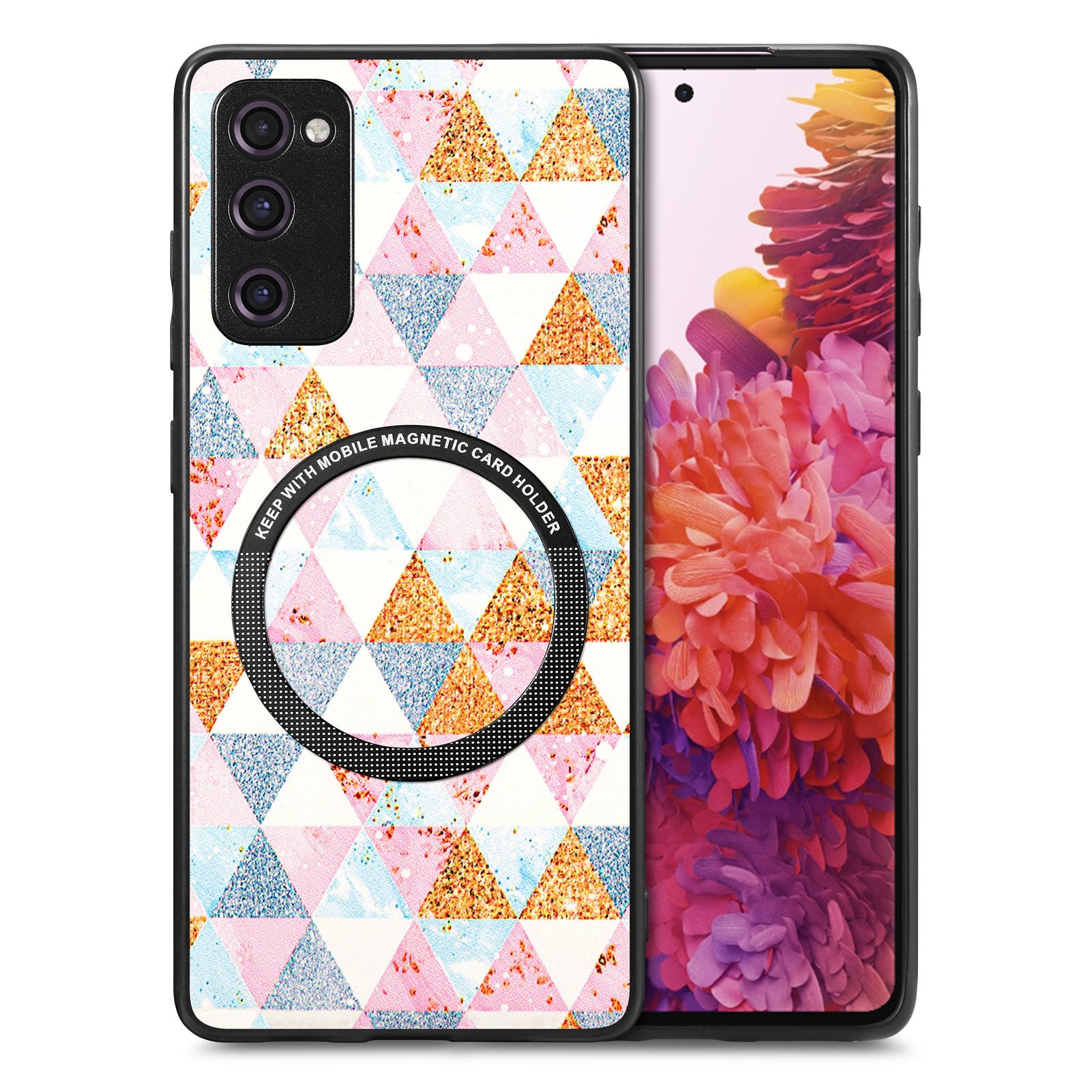 For Samsung Galaxy S20 FE 4G / FE 5G / S20 Lite / S20 FE 2022 PC TPU PU Leather Slim Cover Metal Ring Pattern Printing Phone Case