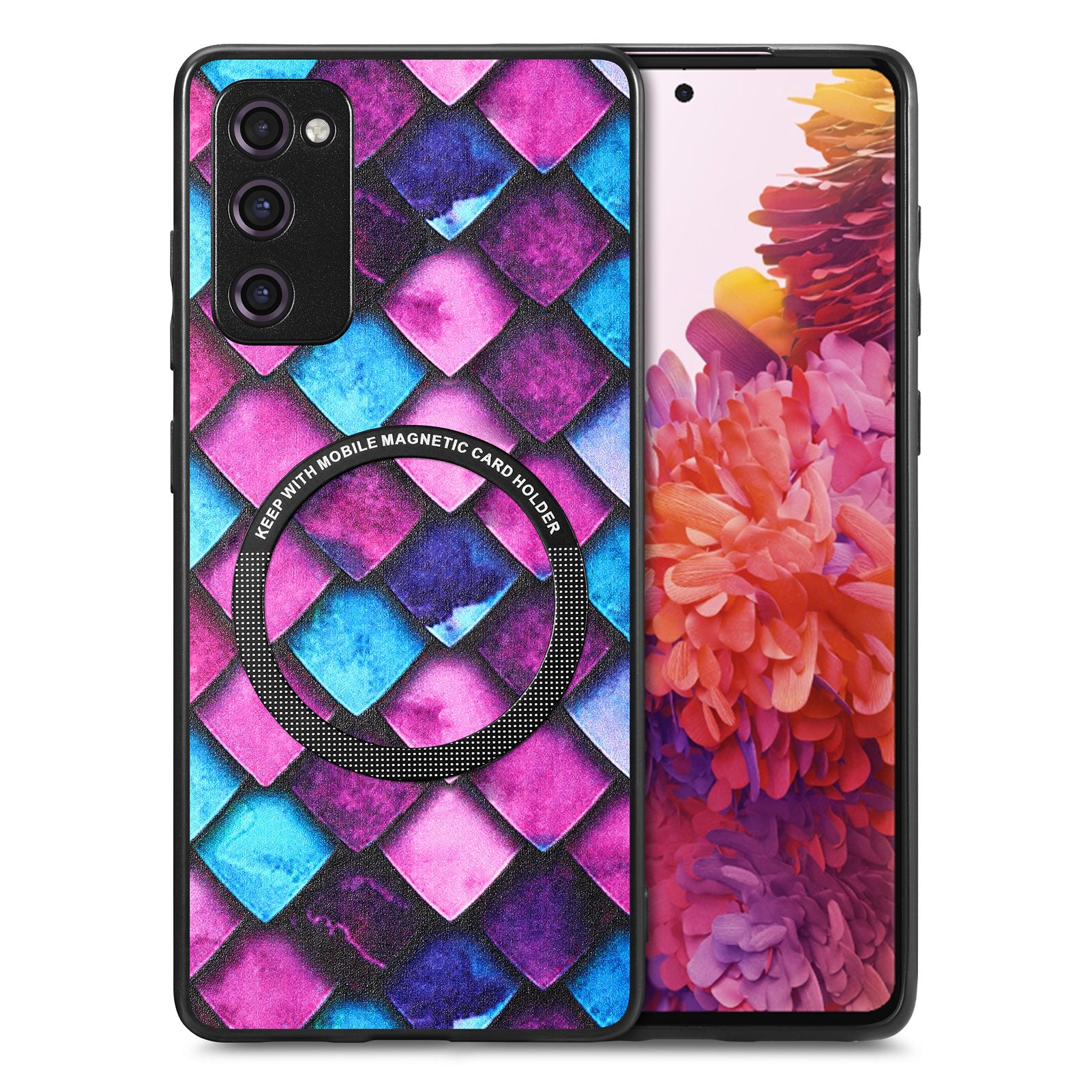 For Samsung Galaxy S20 FE 4G / FE 5G / S20 Lite / S20 FE 2022 PC TPU PU Leather Slim Cover Metal Ring Pattern Printing Phone Case