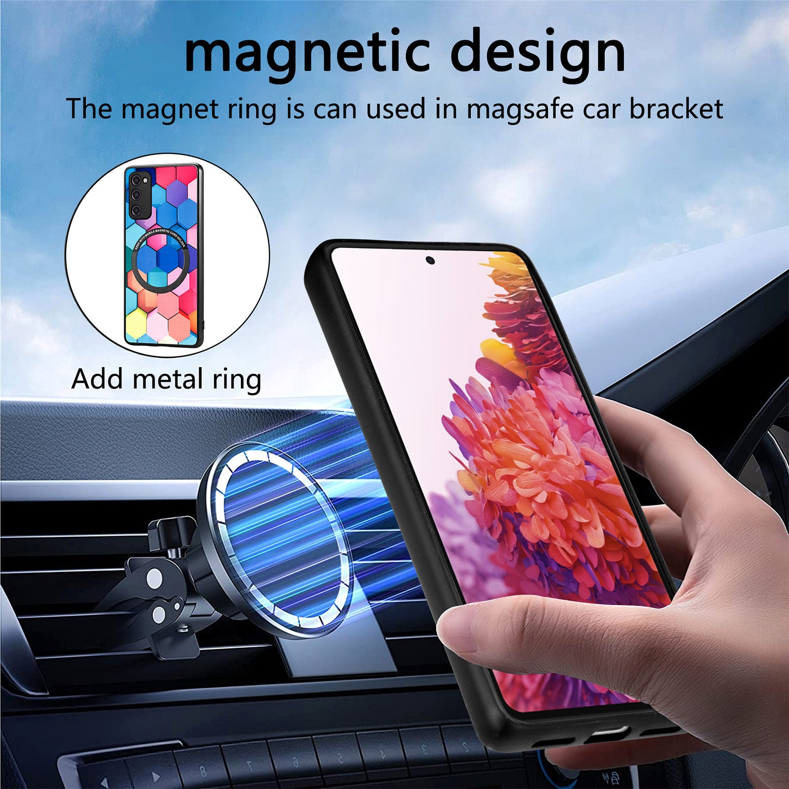 For Samsung Galaxy S20 FE 4G / FE 5G / S20 Lite / S20 FE 2022 PC TPU PU Leather Slim Cover Metal Ring Pattern Printing Phone Case