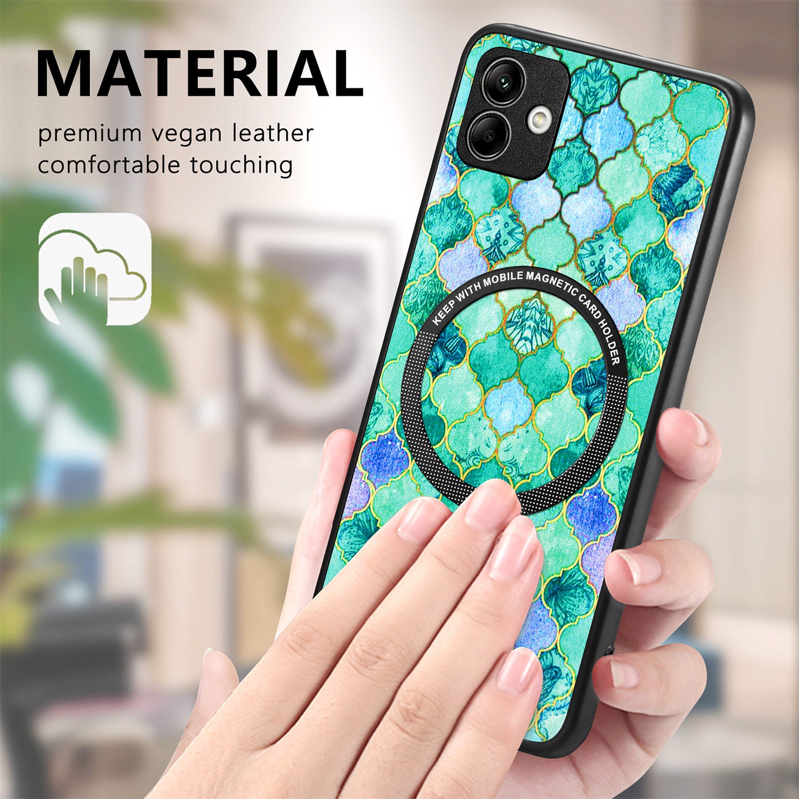For Samsung Galaxy A04 4G (164.4 x 76.3 x 9.1 mm) Pattern Printing PU Leather Coated PC TPU Phone Cover Metal Ring Design Protection Case