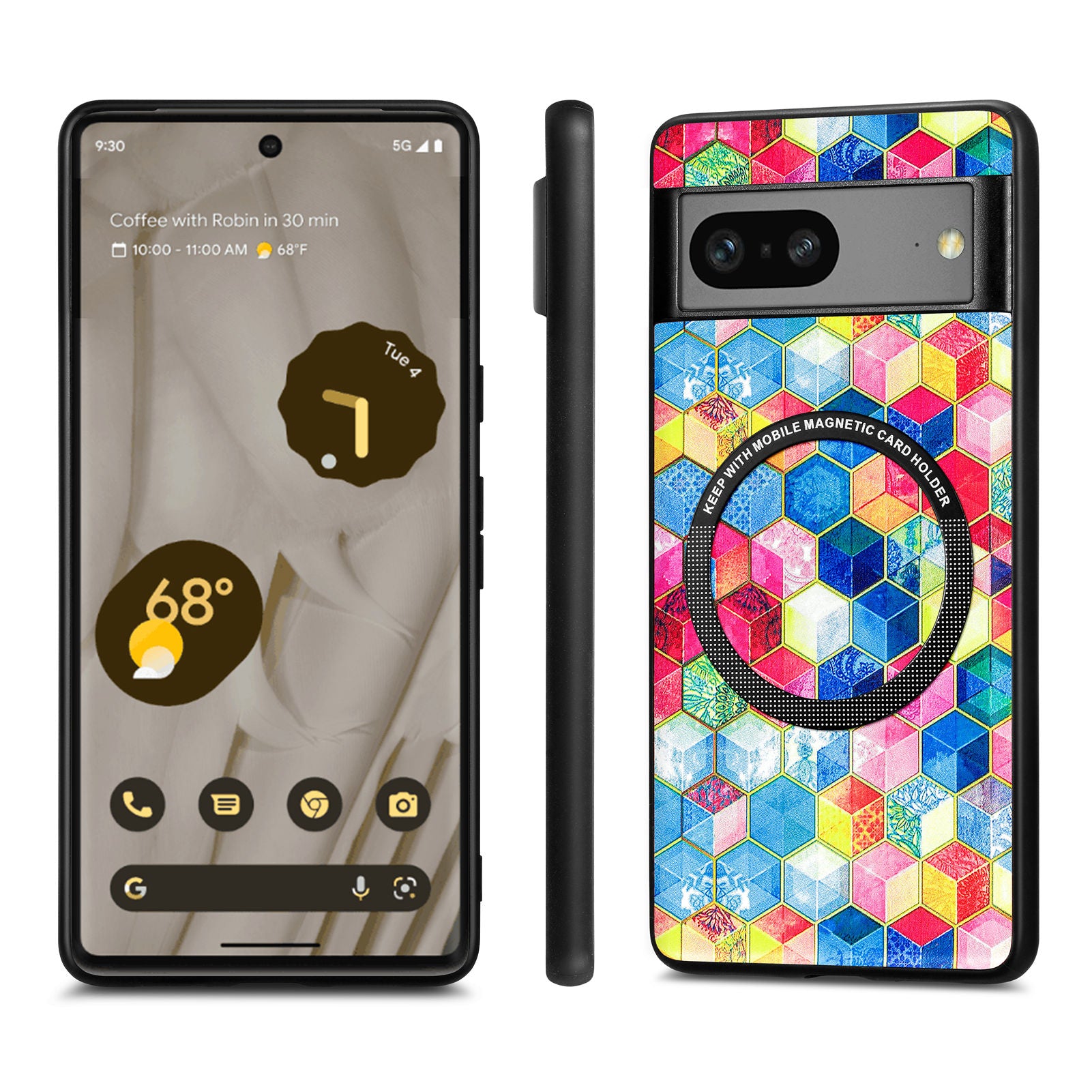 For Google Pixel 7 5G Pattern Printing Mobile Case PU Leather Coated PC TPU Anti-scratch Cover with Metal Ring