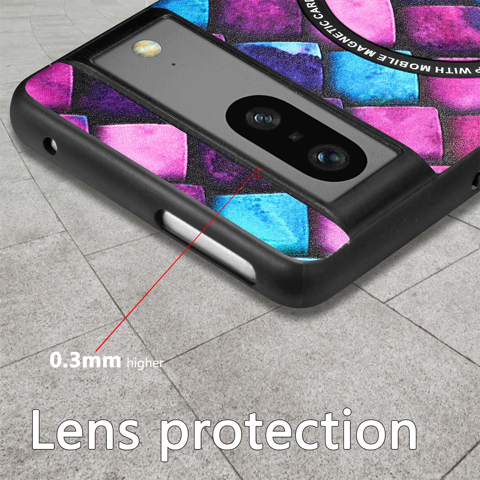For Google Pixel 7 5G Pattern Printing Mobile Case PU Leather Coated PC TPU Anti-scratch Cover with Metal Ring