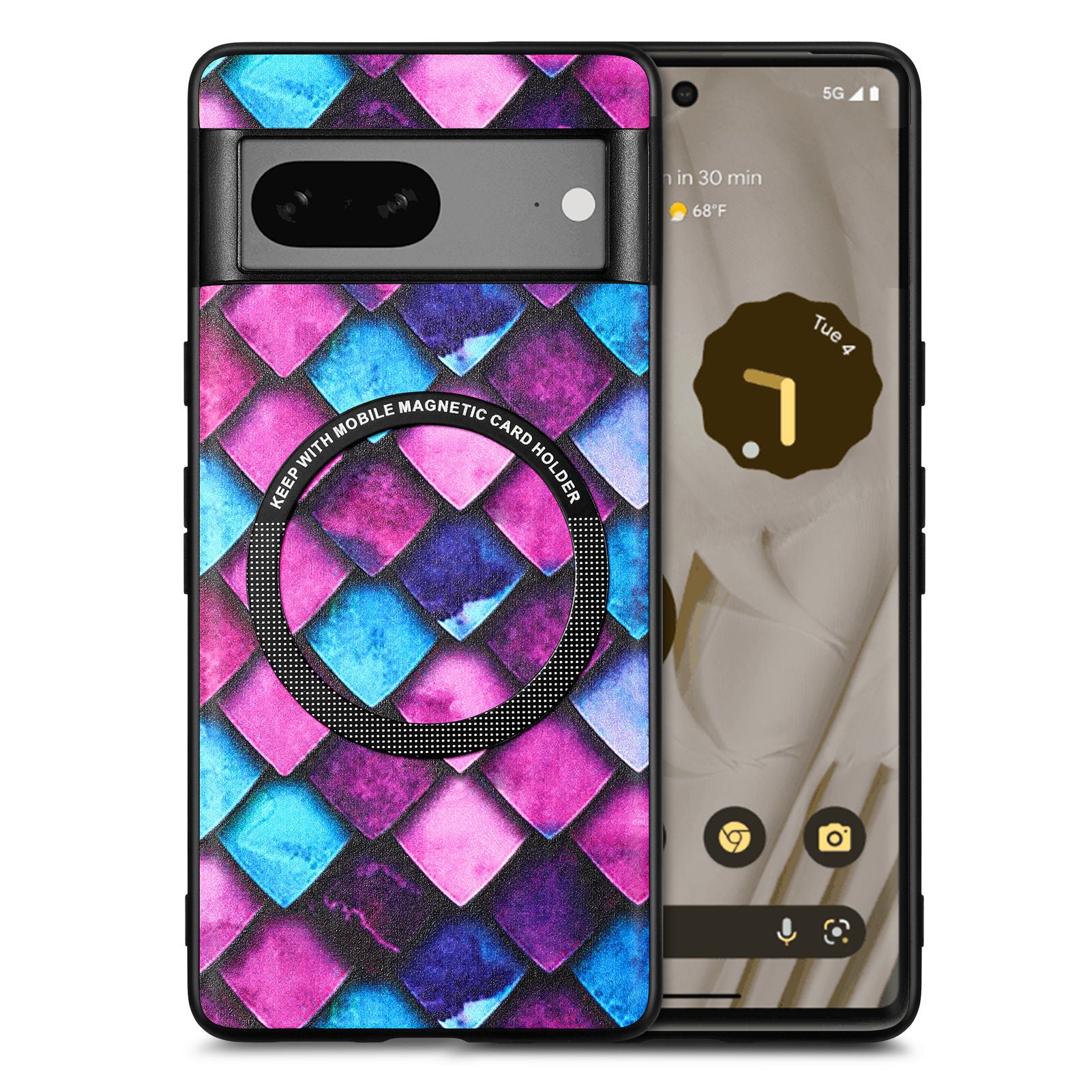 Anti-drop Phone Case For Google Pixel 7a Pattern Printing PU Leather Coated PC TPU Phone Cover with Metal Ring