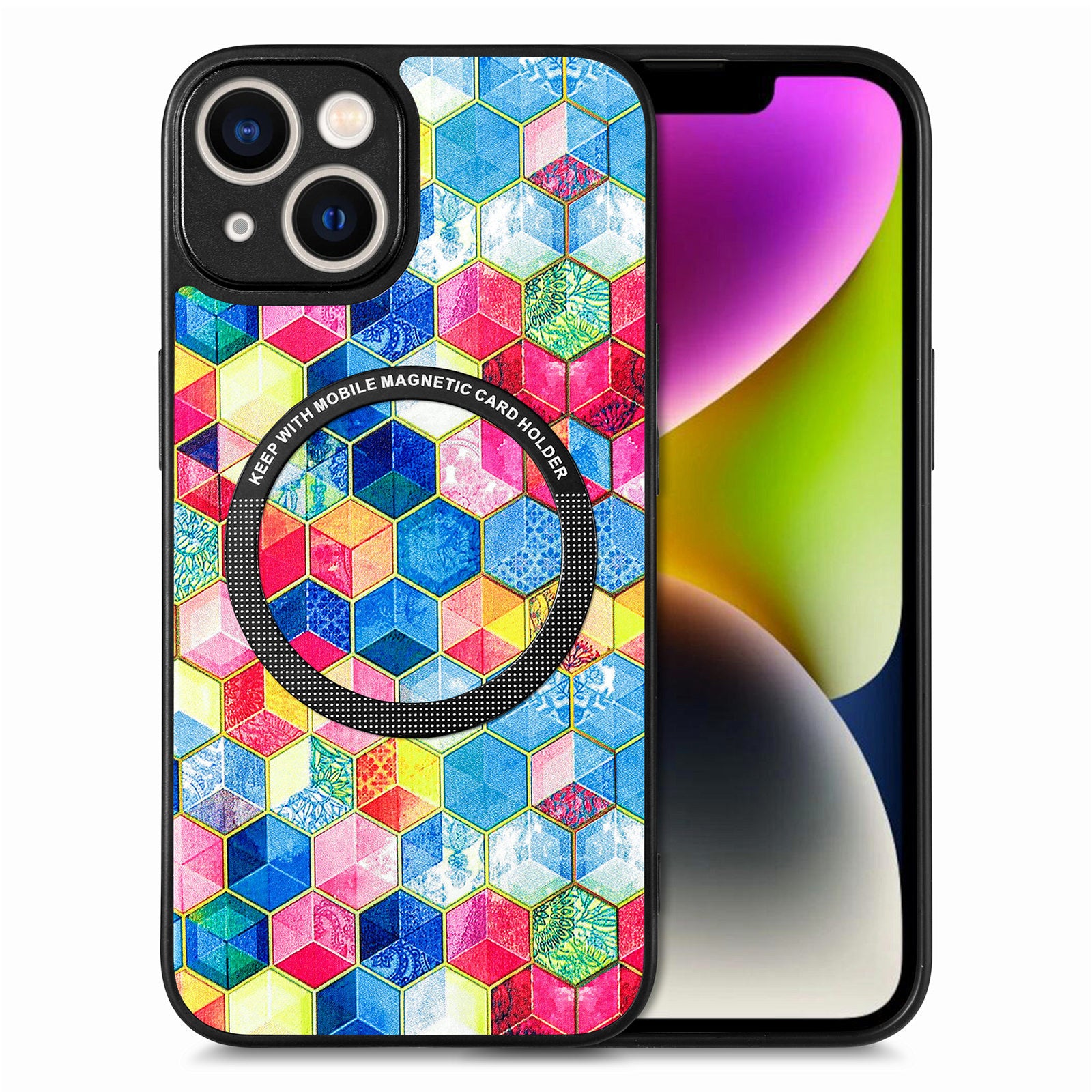 For iPhone 14 Plus PC TPU PU Leather Slim Mobile Phone Cover Metal Ring Anti-scratch Protective Phone Case