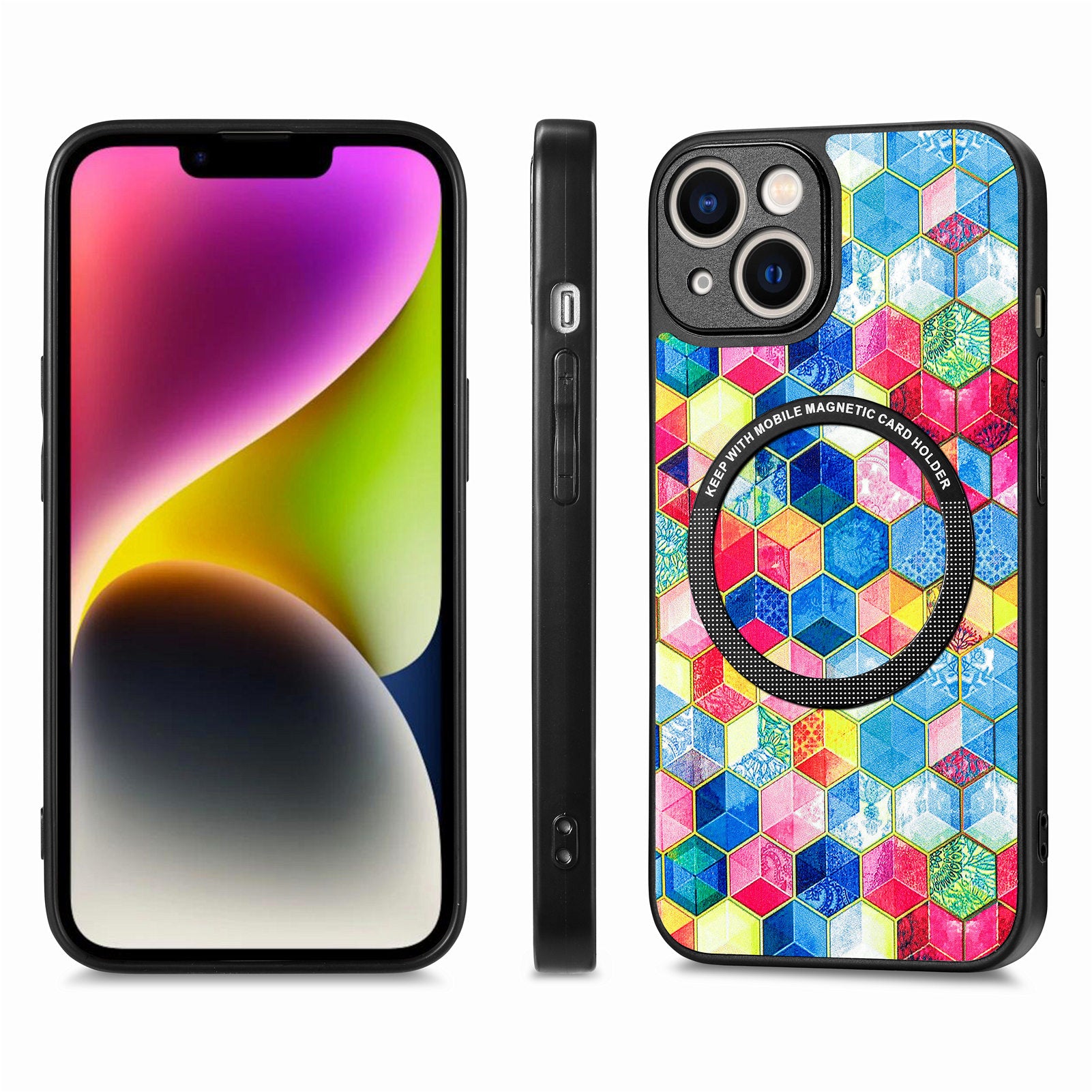 For iPhone 14 Plus PC TPU PU Leather Slim Mobile Phone Cover Metal Ring Anti-scratch Protective Phone Case