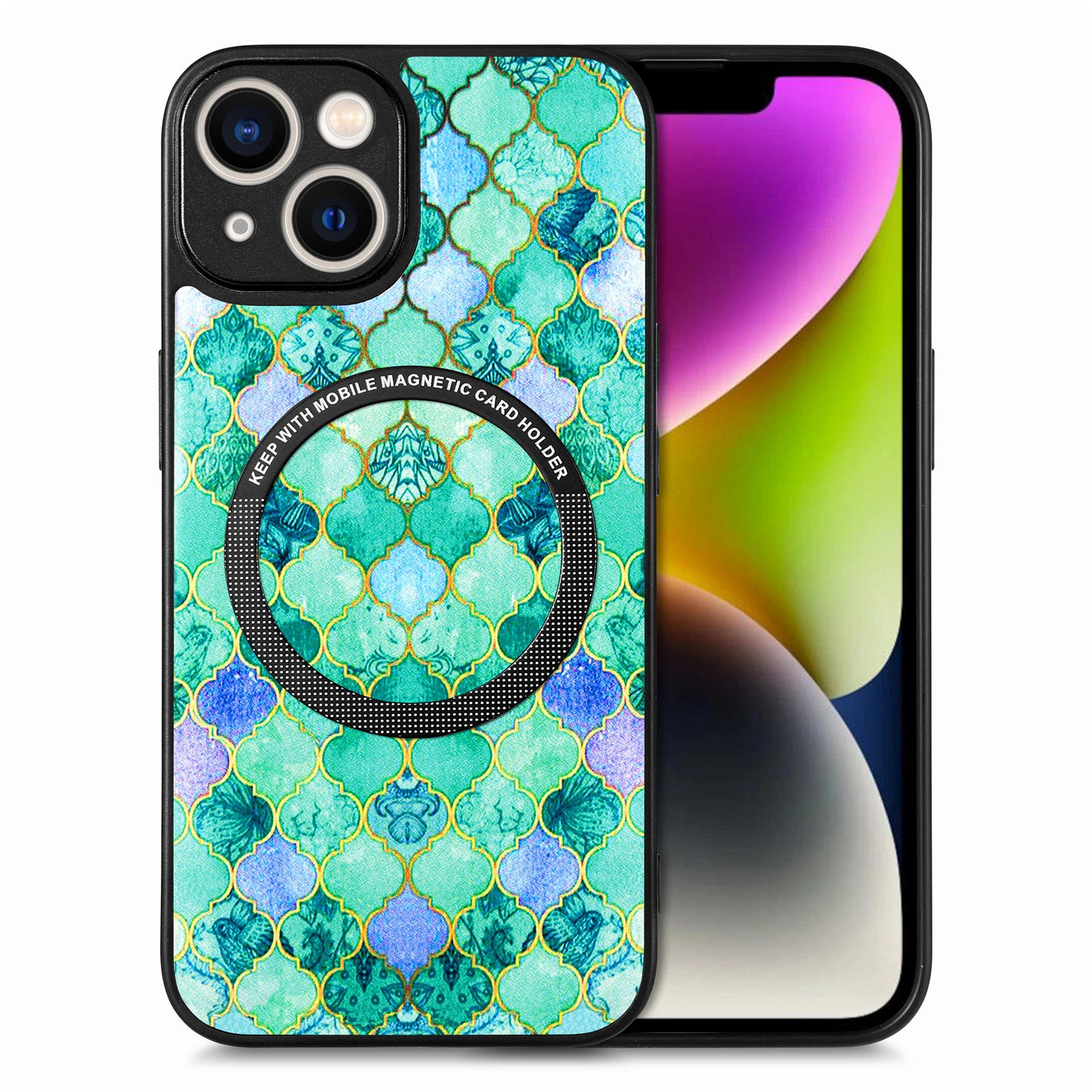 For iPhone 14 Plus PC TPU PU Leather Slim Mobile Phone Cover Metal Ring Anti-scratch Protective Phone Case
