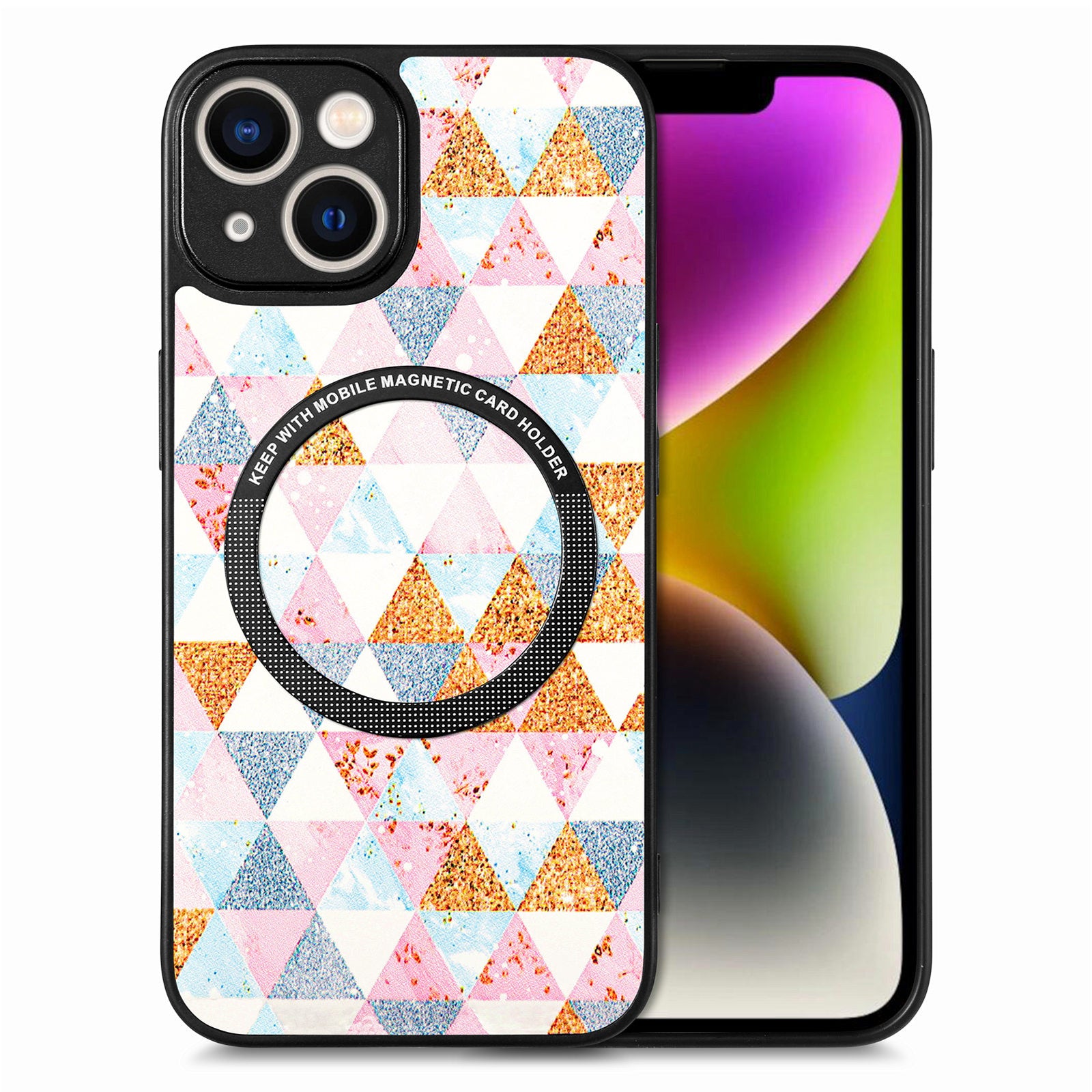 For iPhone 14 Plus PC TPU PU Leather Slim Mobile Phone Cover Metal Ring Anti-scratch Protective Phone Case