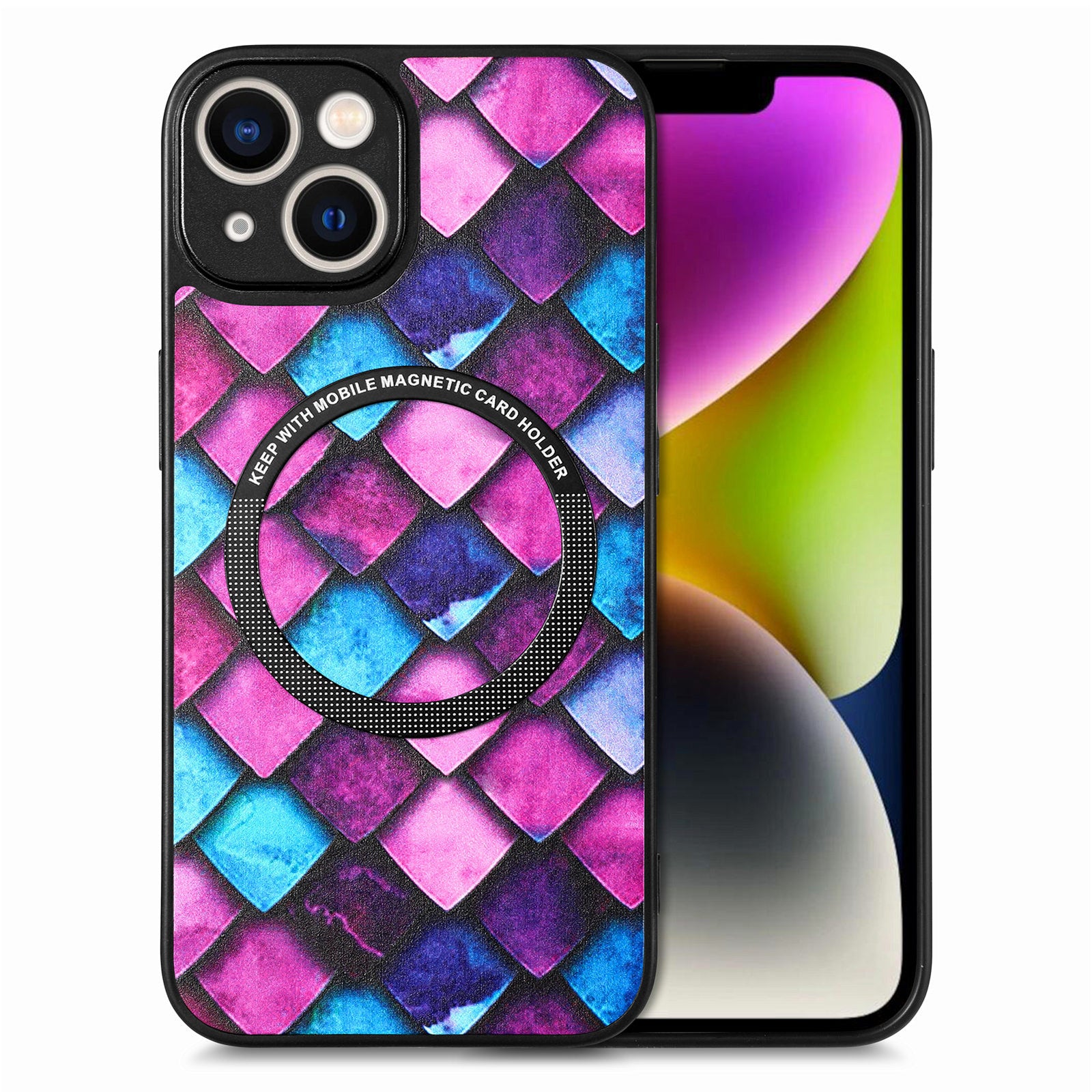 For iPhone 14 Plus PC TPU PU Leather Slim Mobile Phone Cover Metal Ring Anti-scratch Protective Phone Case