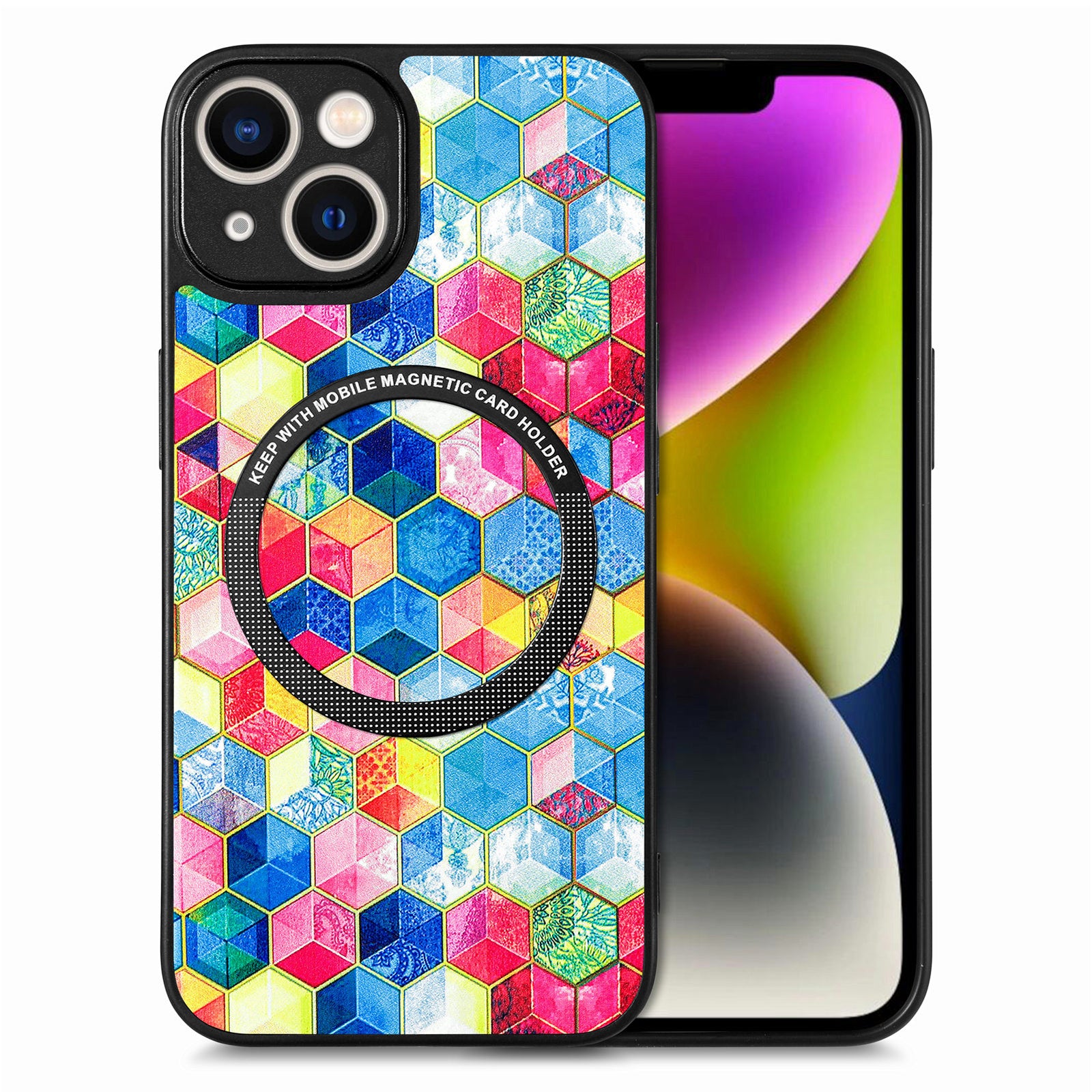 Mobile Phone Cover For iPhone 14, Shockproof Slim Phone Case with Magnetic Ring - Iridescent Cloud