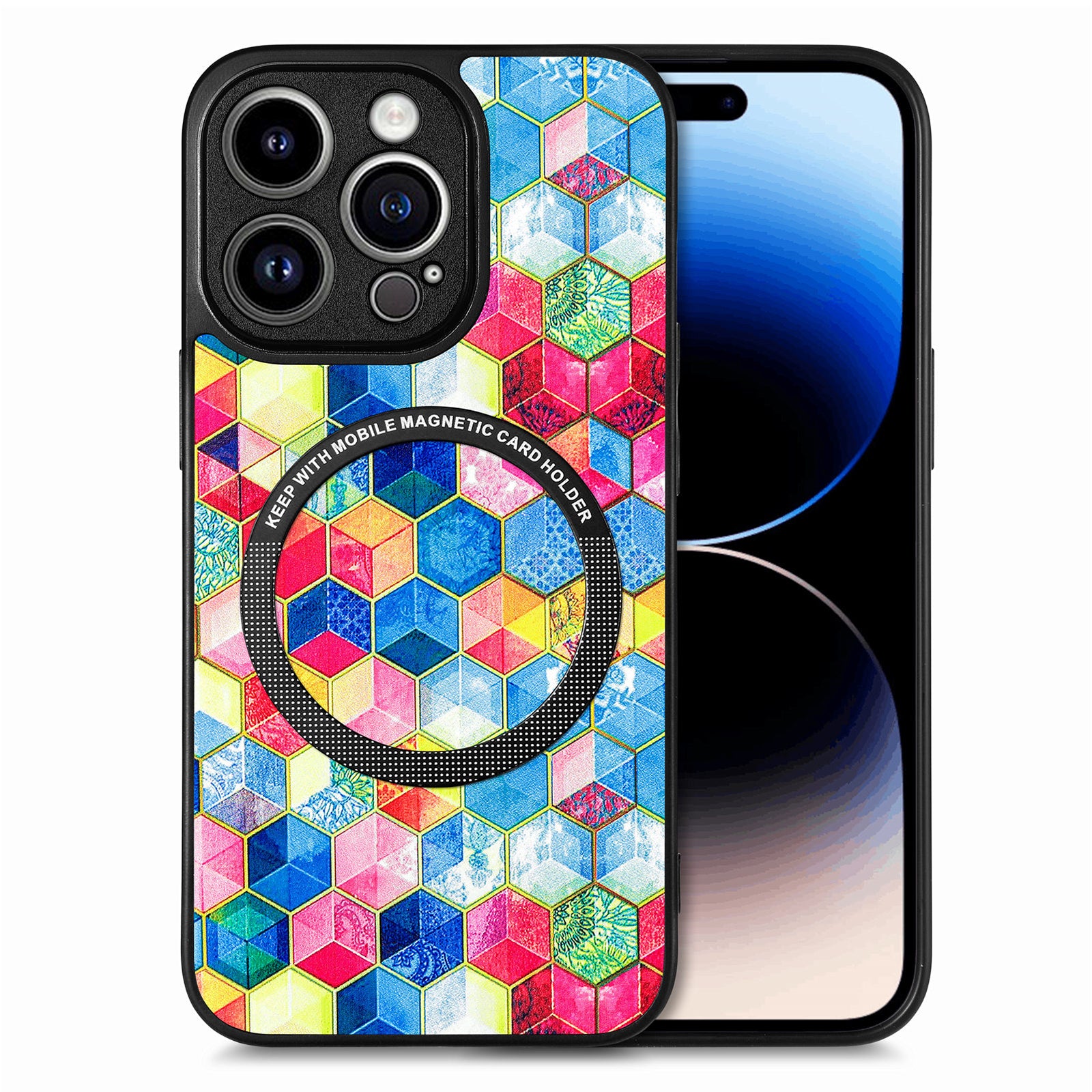 For iPhone 14 Pro Max Phone Case PC+TPU+PU Leather Mobile Phone Cover Compatible with MagSafe Charging - Iridescent Cloud