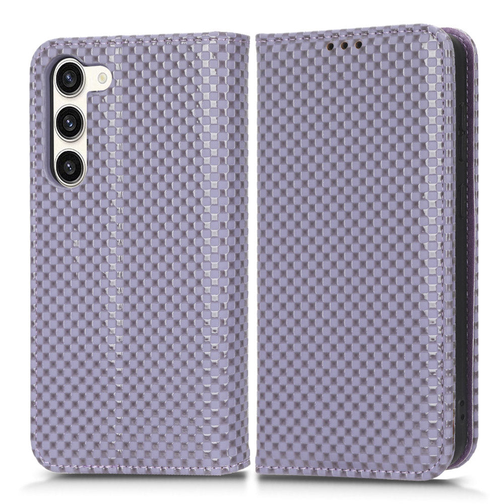 For Samsung Galaxy S23 Grid Texture PU Leather Stand Case Magnetic Auto-absorbed Phone Wallet Cover