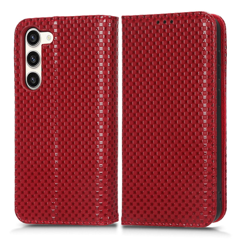For Samsung Galaxy S23 Grid Texture PU Leather Stand Case Magnetic Auto-absorbed Phone Wallet Cover