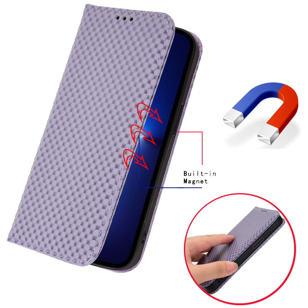 For Samsung Galaxy S23 Magnetic Auto-absorbed Stand Case Grid Texture PU Leather Phone Wallet Cover