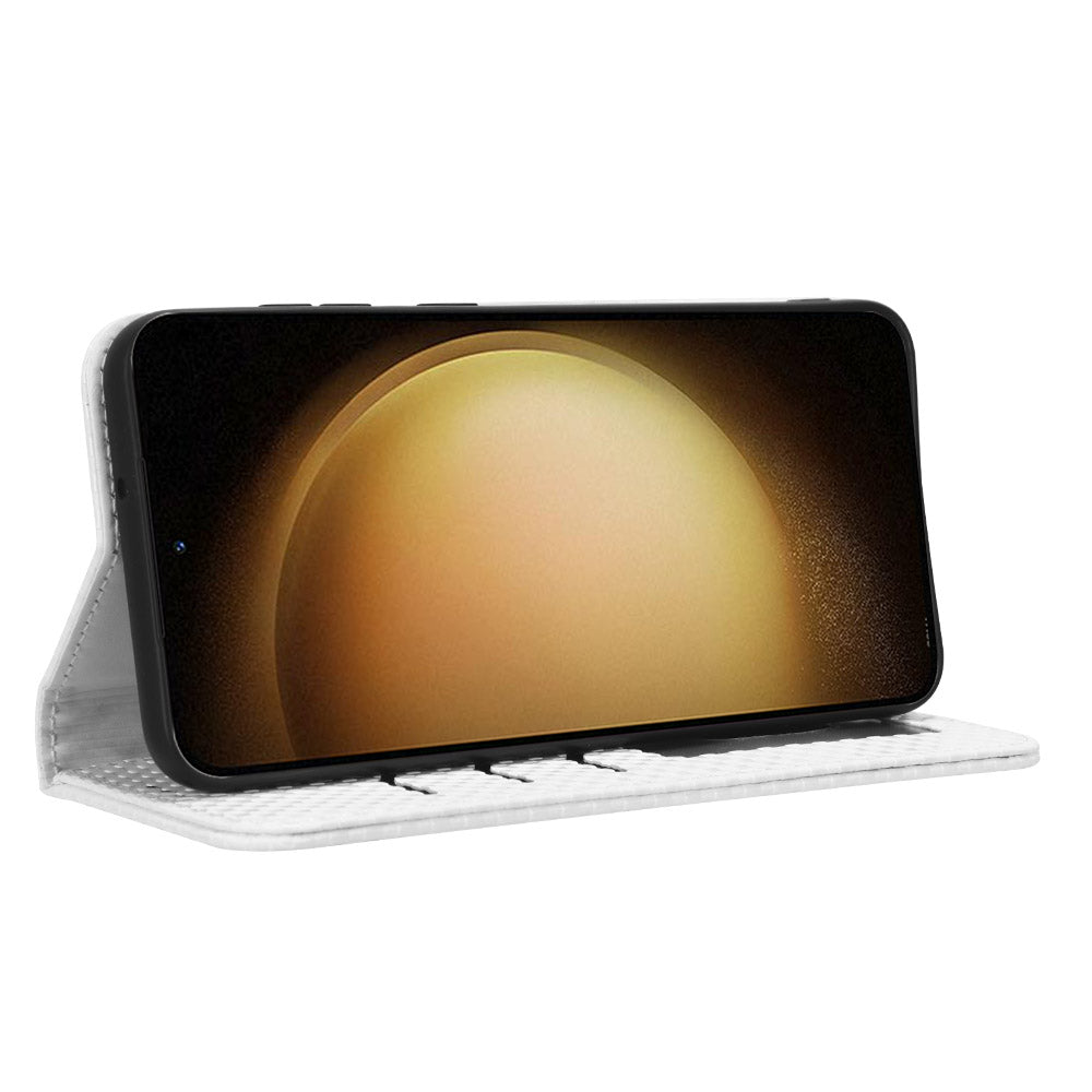 For Samsung Galaxy S23 Magnetic Auto-absorbed Stand Case Grid Texture PU Leather Phone Wallet Cover
