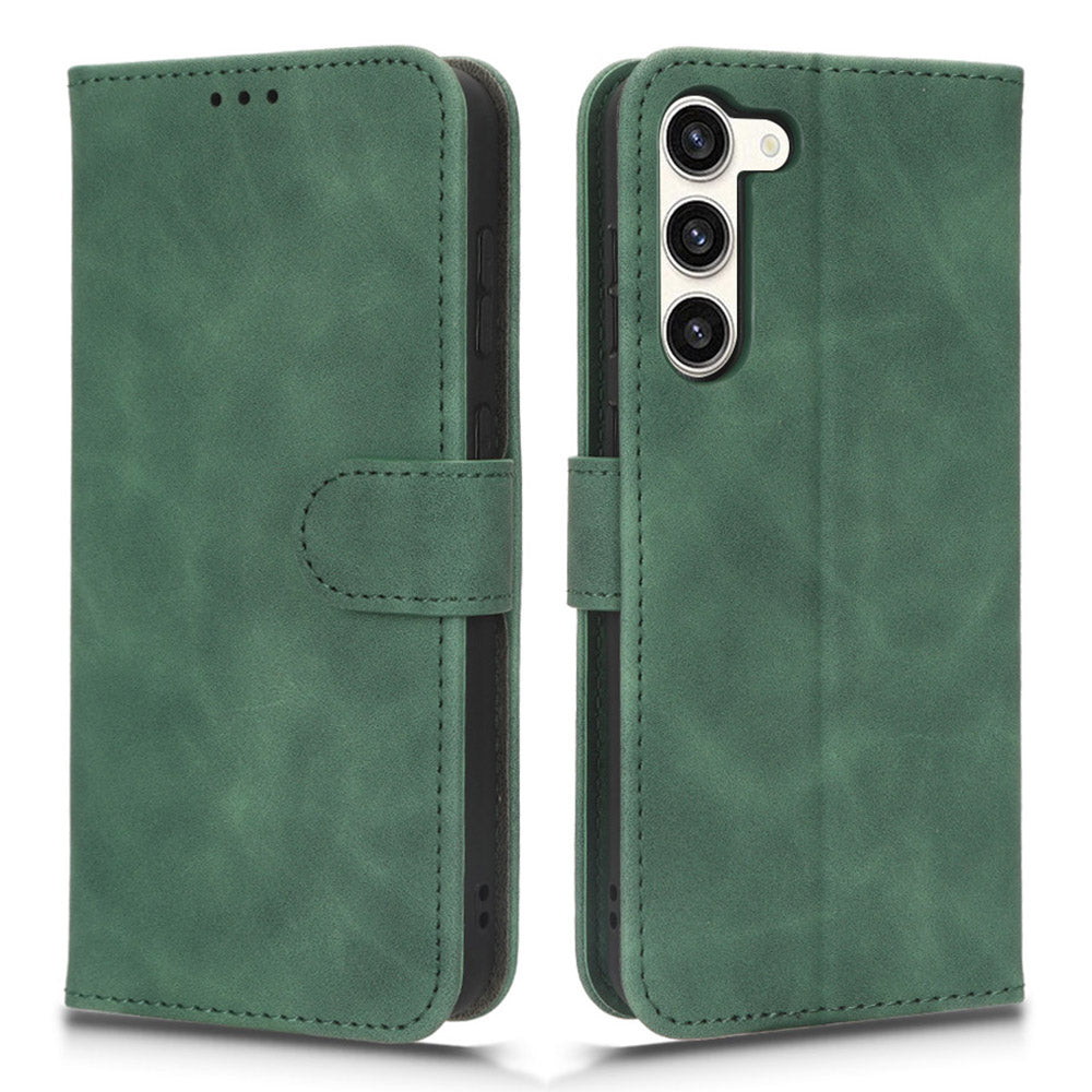 For Samsung Galaxy S23 Skin-touch Feeling PU Leather Phone Case Wallet Phone Stand Cover Anti-Dust Phone Protector