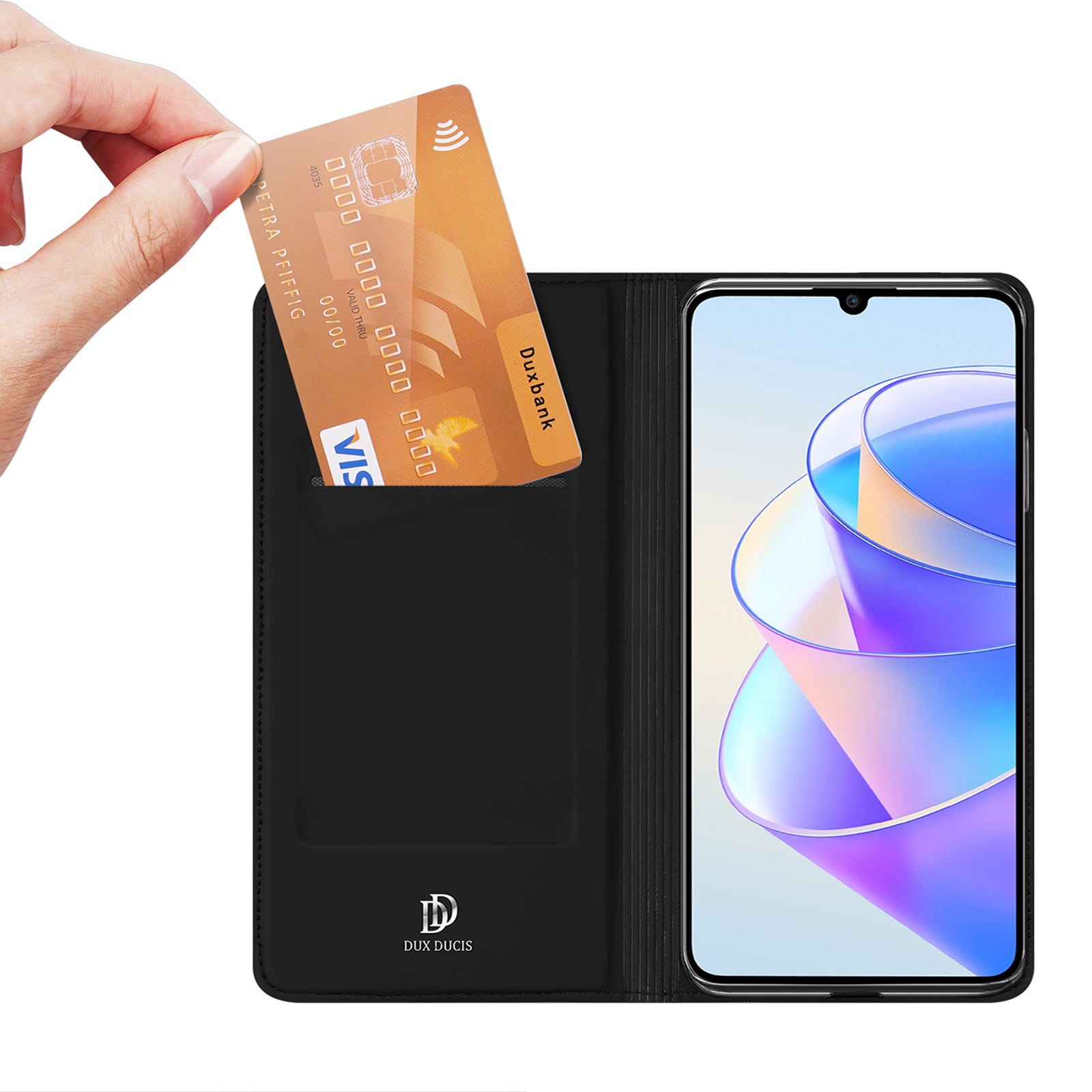 DUX DUCIS Skin Pro Series for Honor X7a 5G Phone Stand Cover PU Leather Phone Case with Card Slot - Black