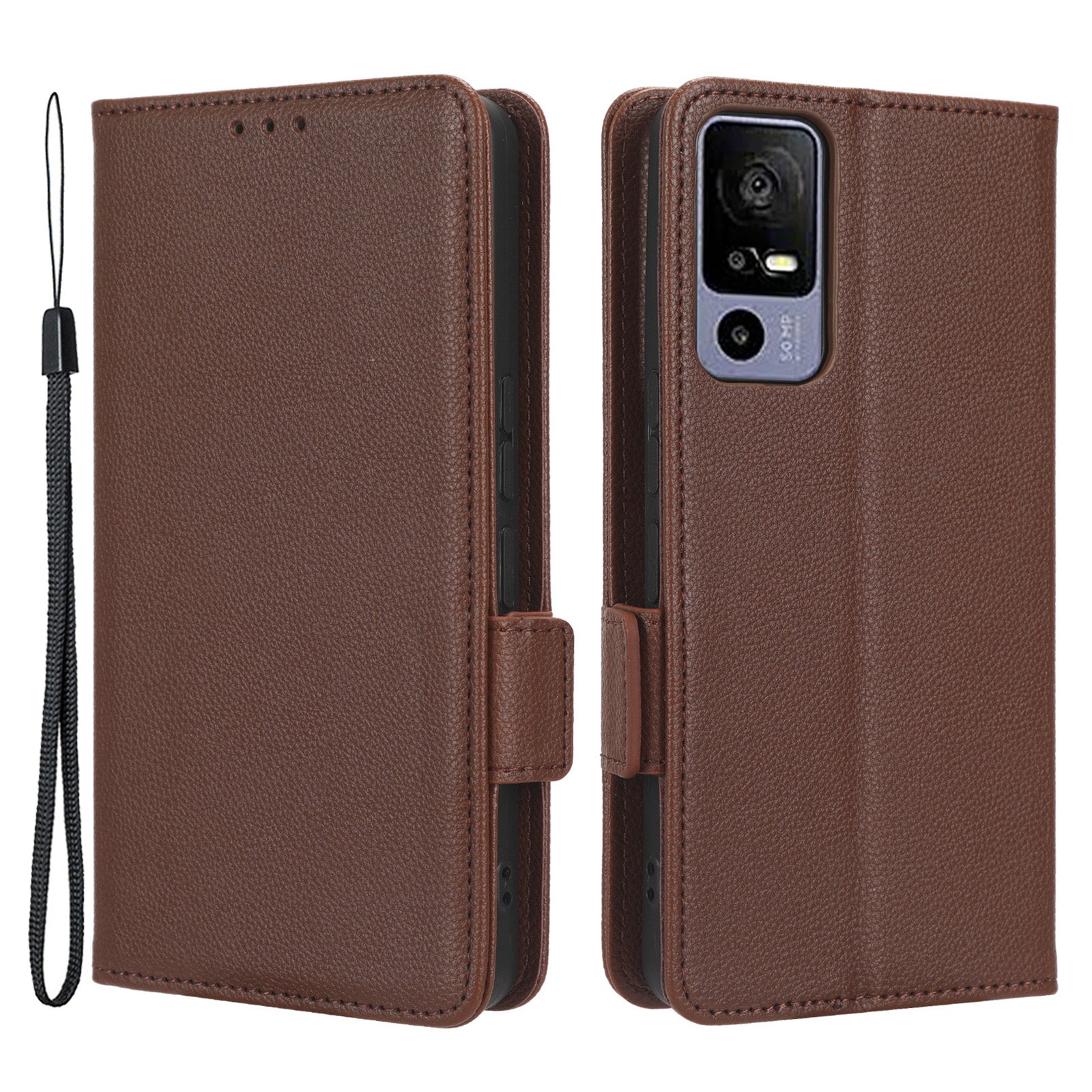 Leather Smartphone Case for TCL 40R 5G Dual Magnetic Clasp Litchi Texture Flip Wallet Stand Scratch-resistant Phone Cover