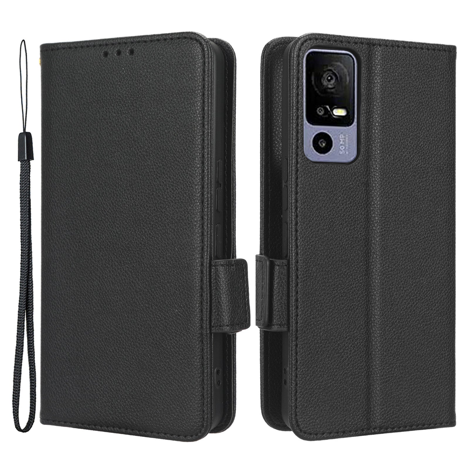 Leather Smartphone Case for TCL 40R 5G Dual Magnetic Clasp Litchi Texture Flip Wallet Stand Scratch-resistant Phone Cover