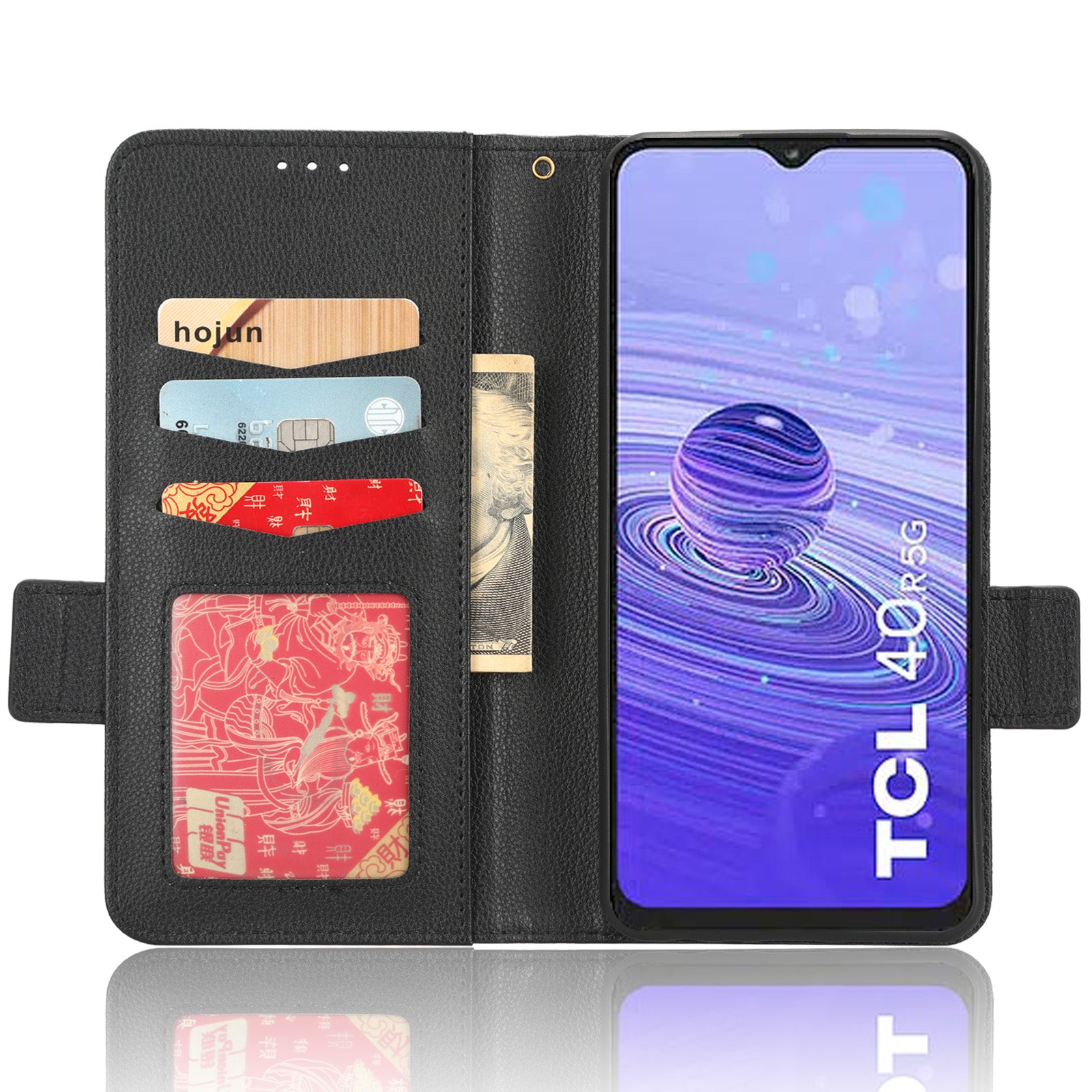 Leather Smartphone Case for TCL 40R 5G Dual Magnetic Clasp Litchi Texture Flip Wallet Stand Scratch-resistant Phone Cover