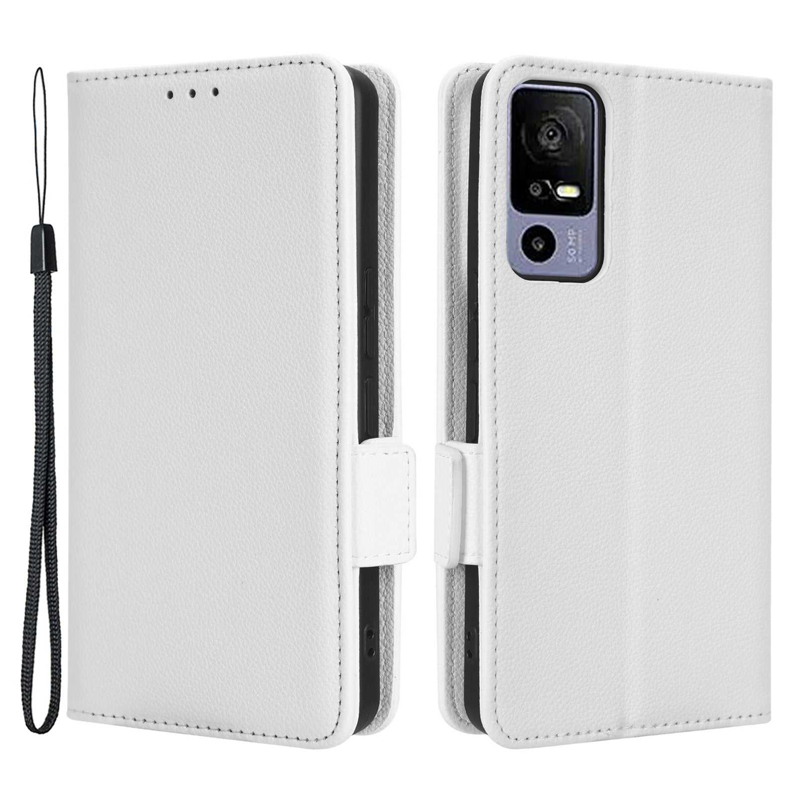 Leather Smartphone Case for TCL 40R 5G Dual Magnetic Clasp Litchi Texture Flip Wallet Stand Scratch-resistant Phone Cover