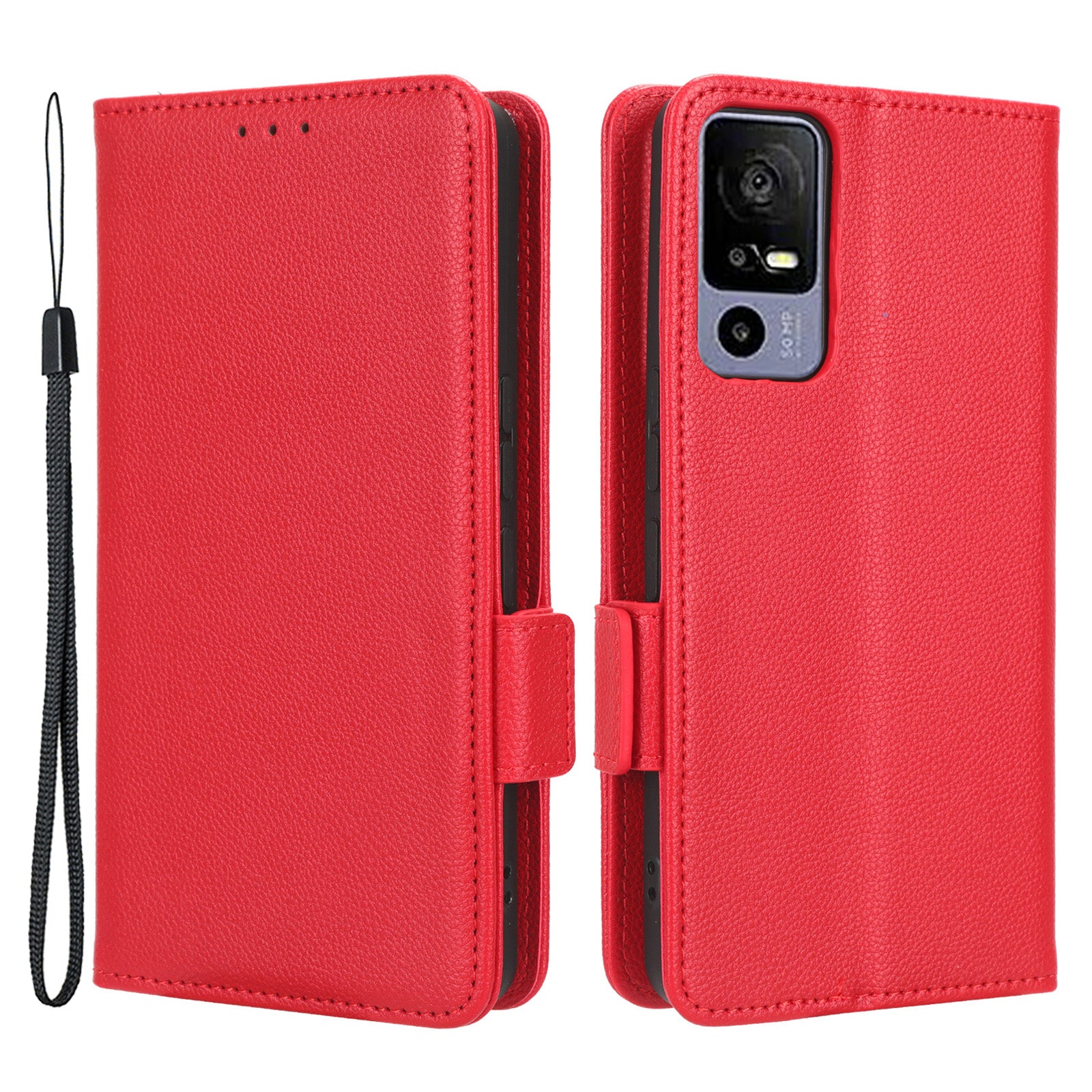 Leather Smartphone Case for TCL 40R 5G Dual Magnetic Clasp Litchi Texture Flip Wallet Stand Scratch-resistant Phone Cover