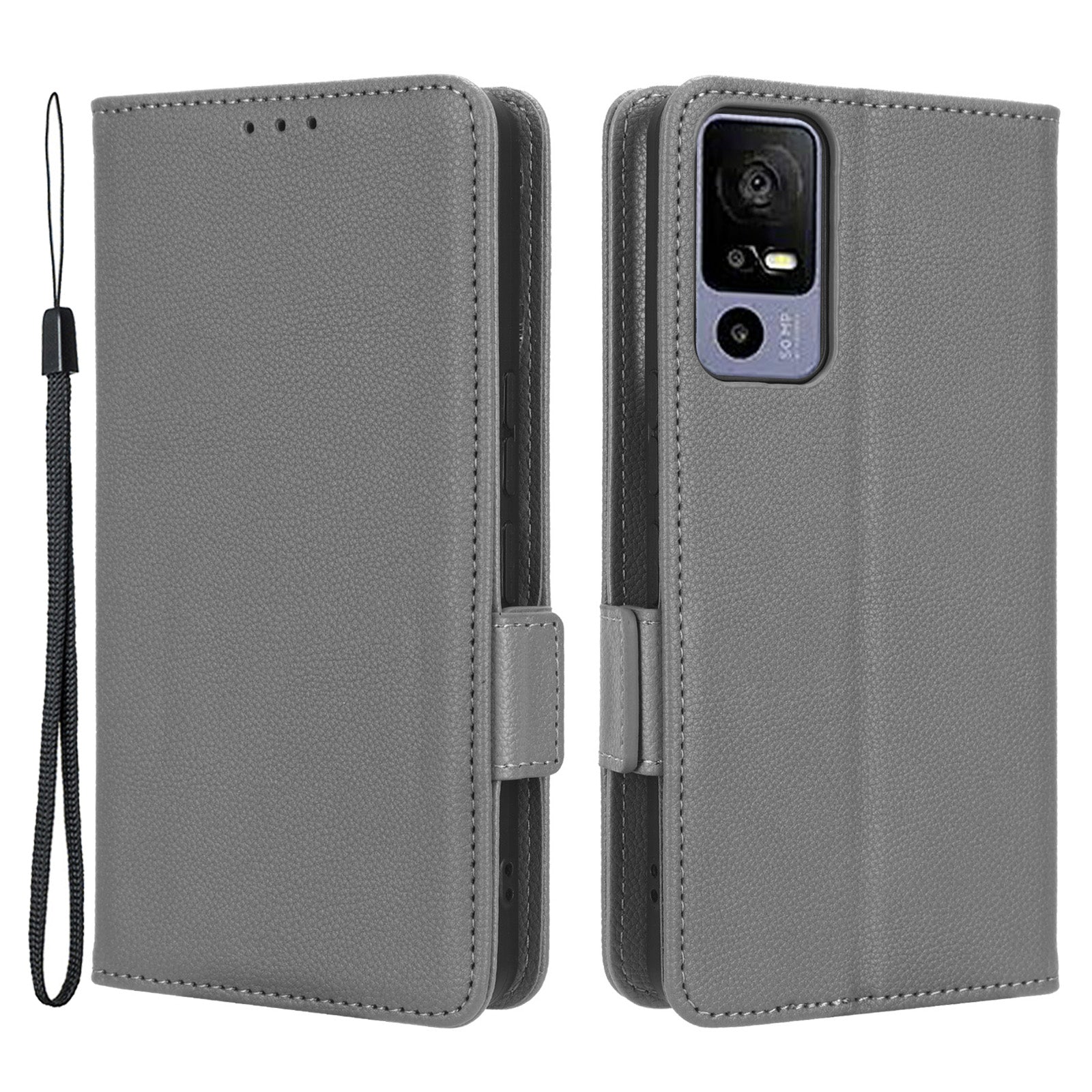 Leather Smartphone Case for TCL 40R 5G Dual Magnetic Clasp Litchi Texture Flip Wallet Stand Scratch-resistant Phone Cover