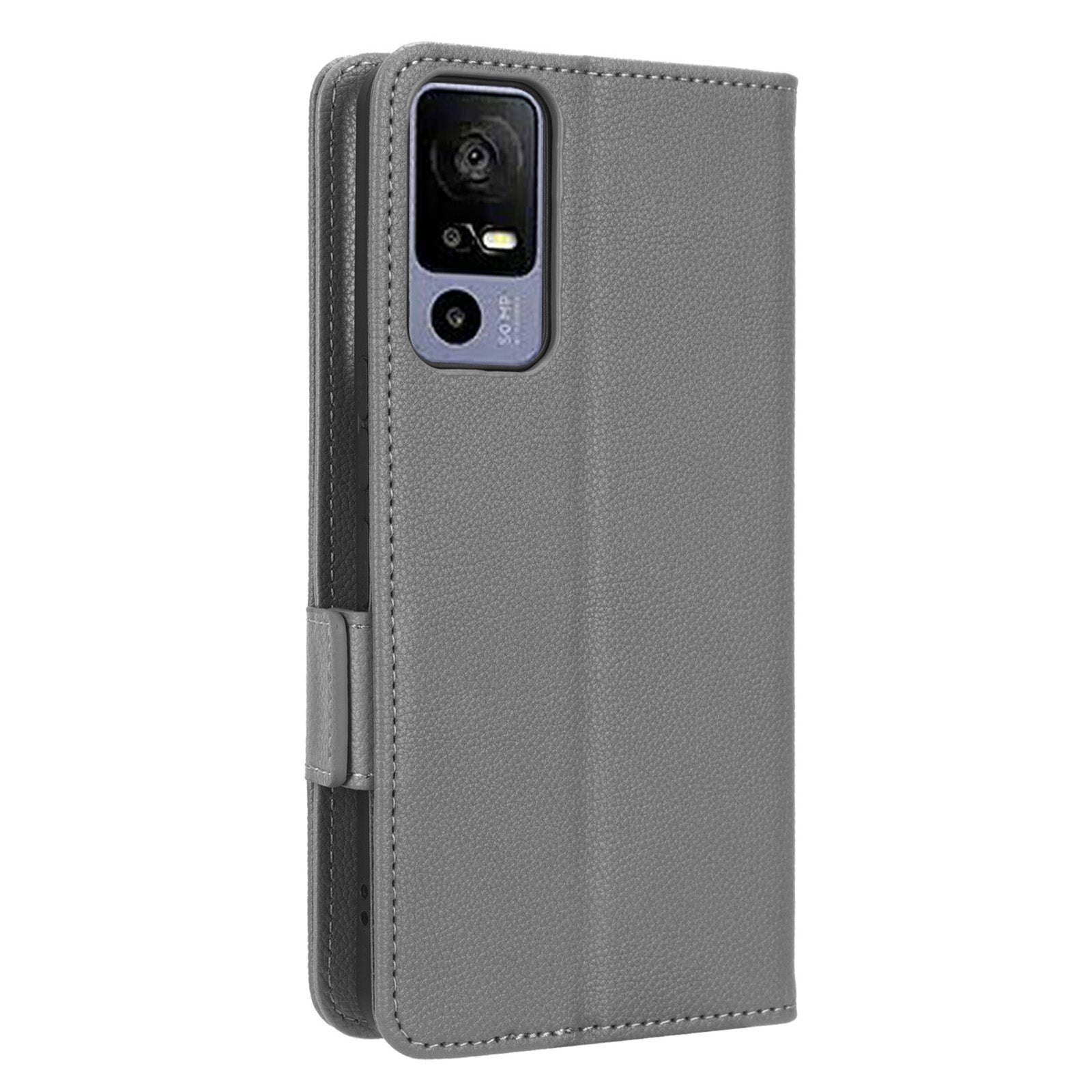 Leather Smartphone Case for TCL 40R 5G Dual Magnetic Clasp Litchi Texture Flip Wallet Stand Scratch-resistant Phone Cover
