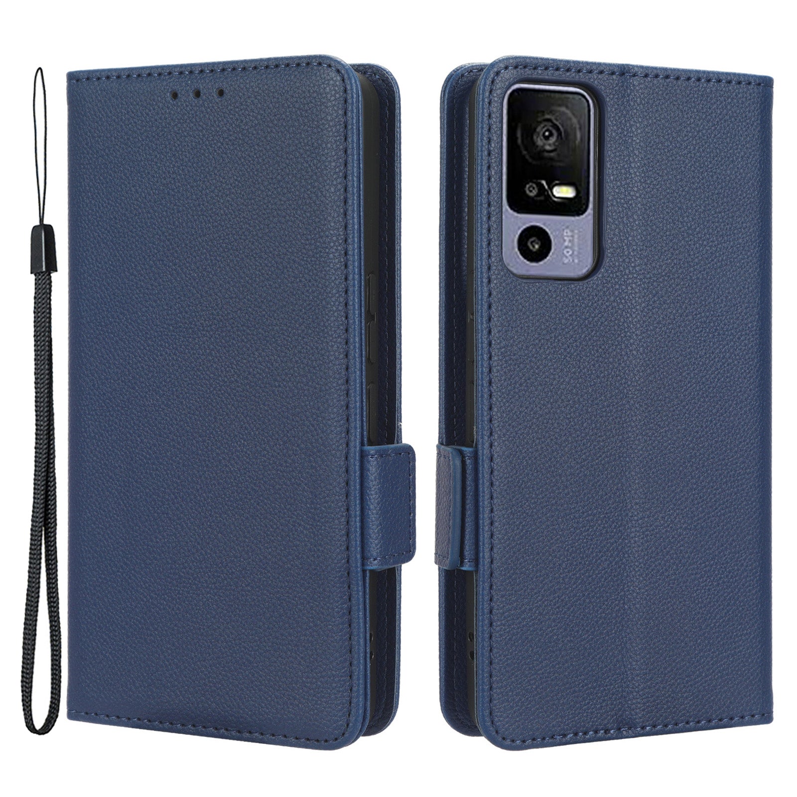 Leather Smartphone Case for TCL 40R 5G Dual Magnetic Clasp Litchi Texture Flip Wallet Stand Scratch-resistant Phone Cover