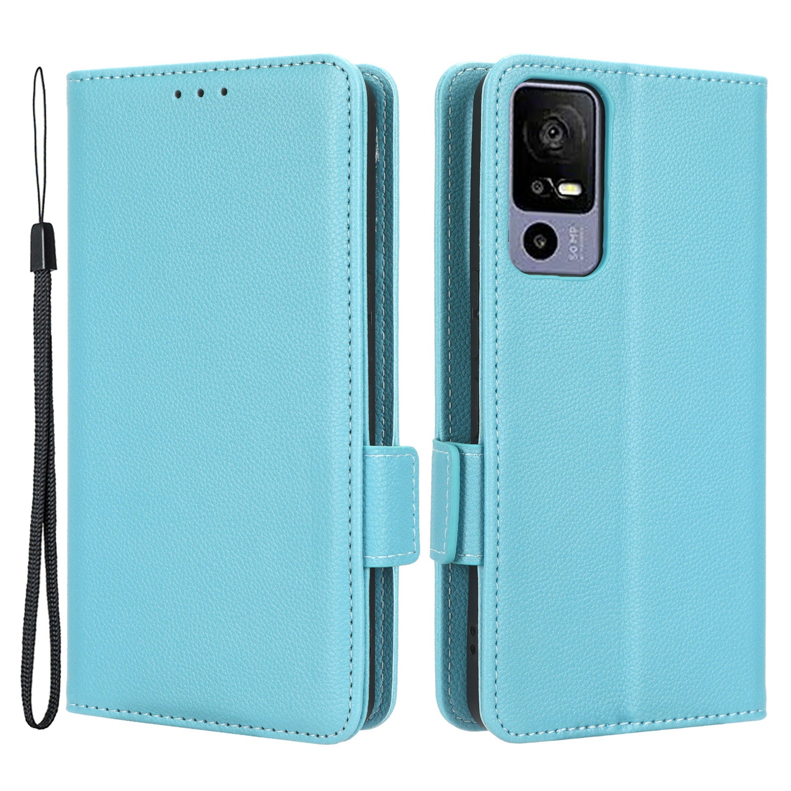 Leather Smartphone Case for TCL 40R 5G Dual Magnetic Clasp Litchi Texture Flip Wallet Stand Scratch-resistant Phone Cover