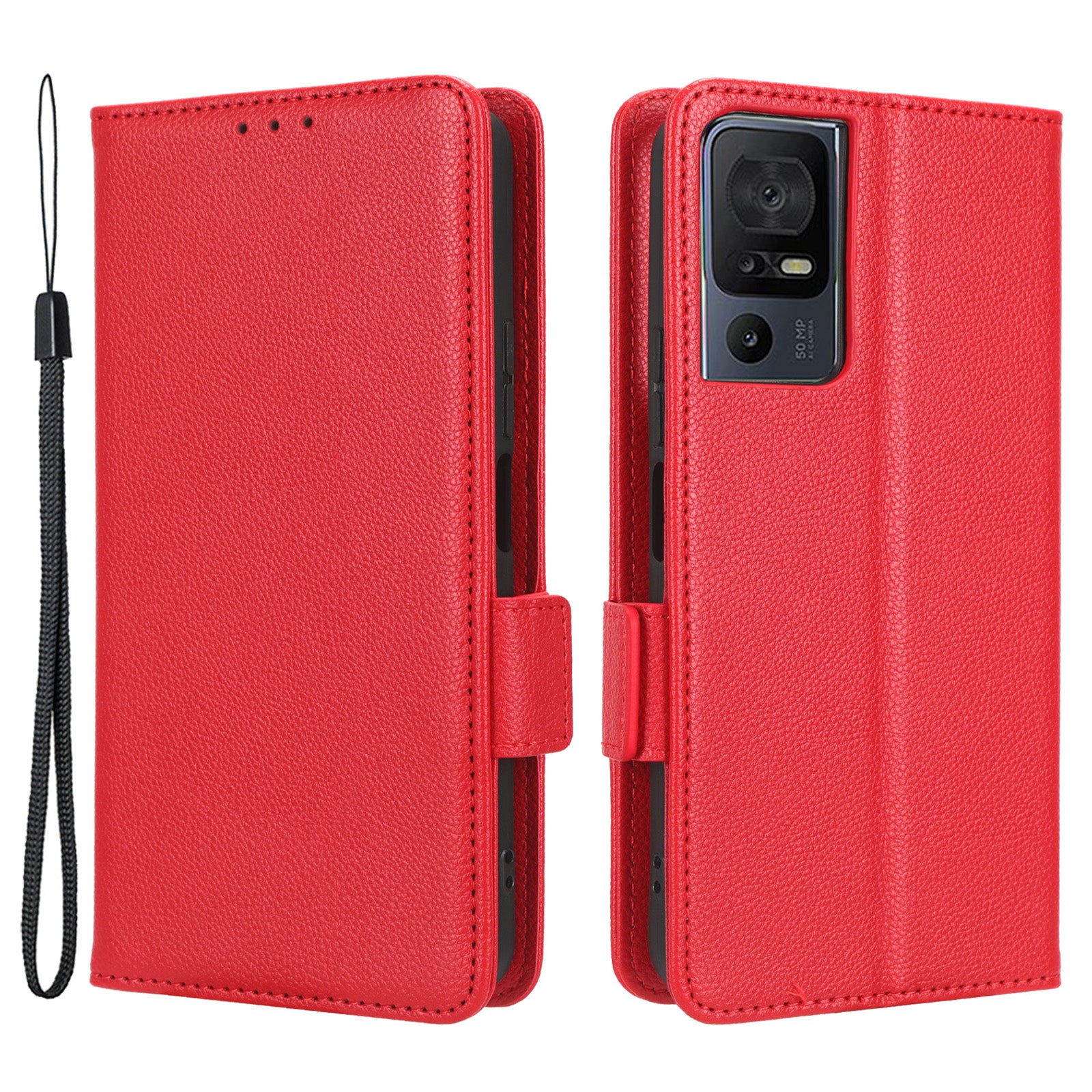 Anti-fall Leather Phone Case for TCL 40 SE Magnetic Litchi Texture Protective Cell Phone Cover with Wallet Stand