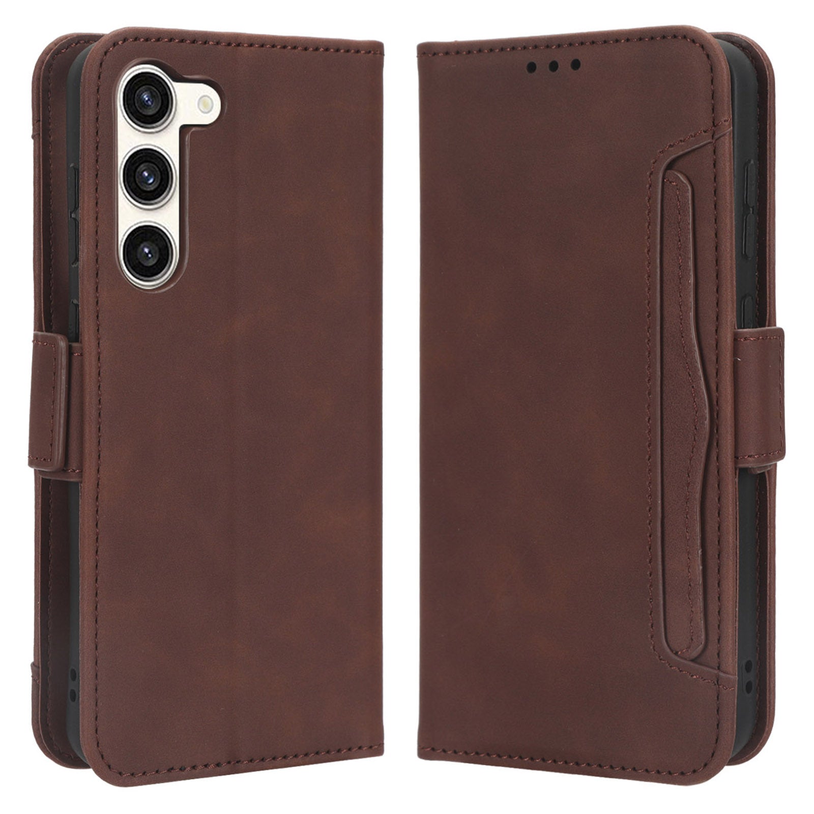 Pro Samsung Galaxy S23 Full Protection PU kožené pouzdro na telefon Stojánek Více slotů pro karty Magnetický flip peněženka Kryt na mobilní telefon
