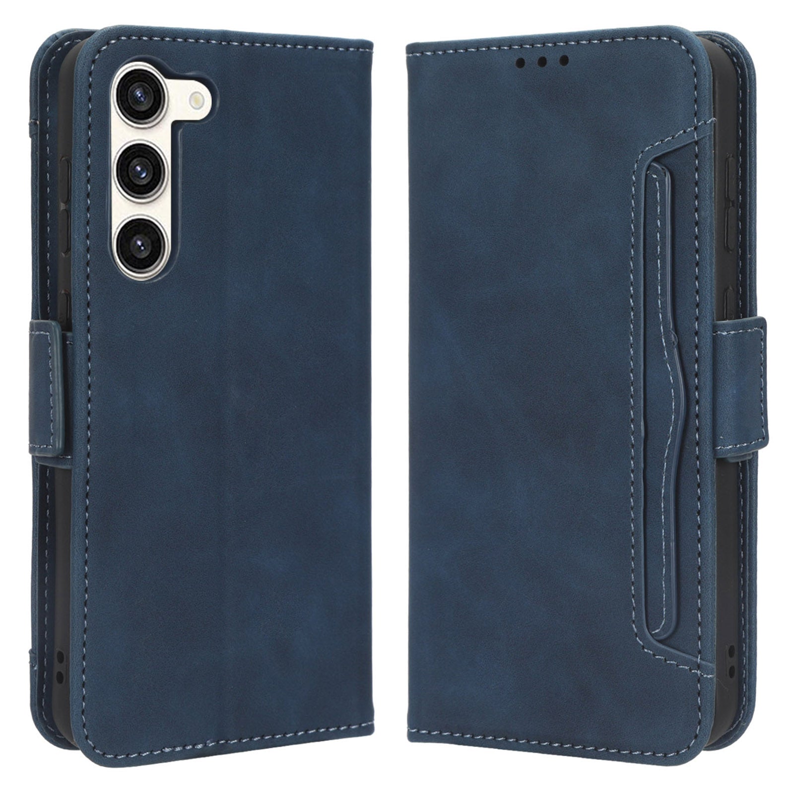 Pro Samsung Galaxy S23 Full Protection PU kožené pouzdro na telefon Stojánek Více slotů pro karty Magnetický flip peněženka Kryt na mobilní telefon