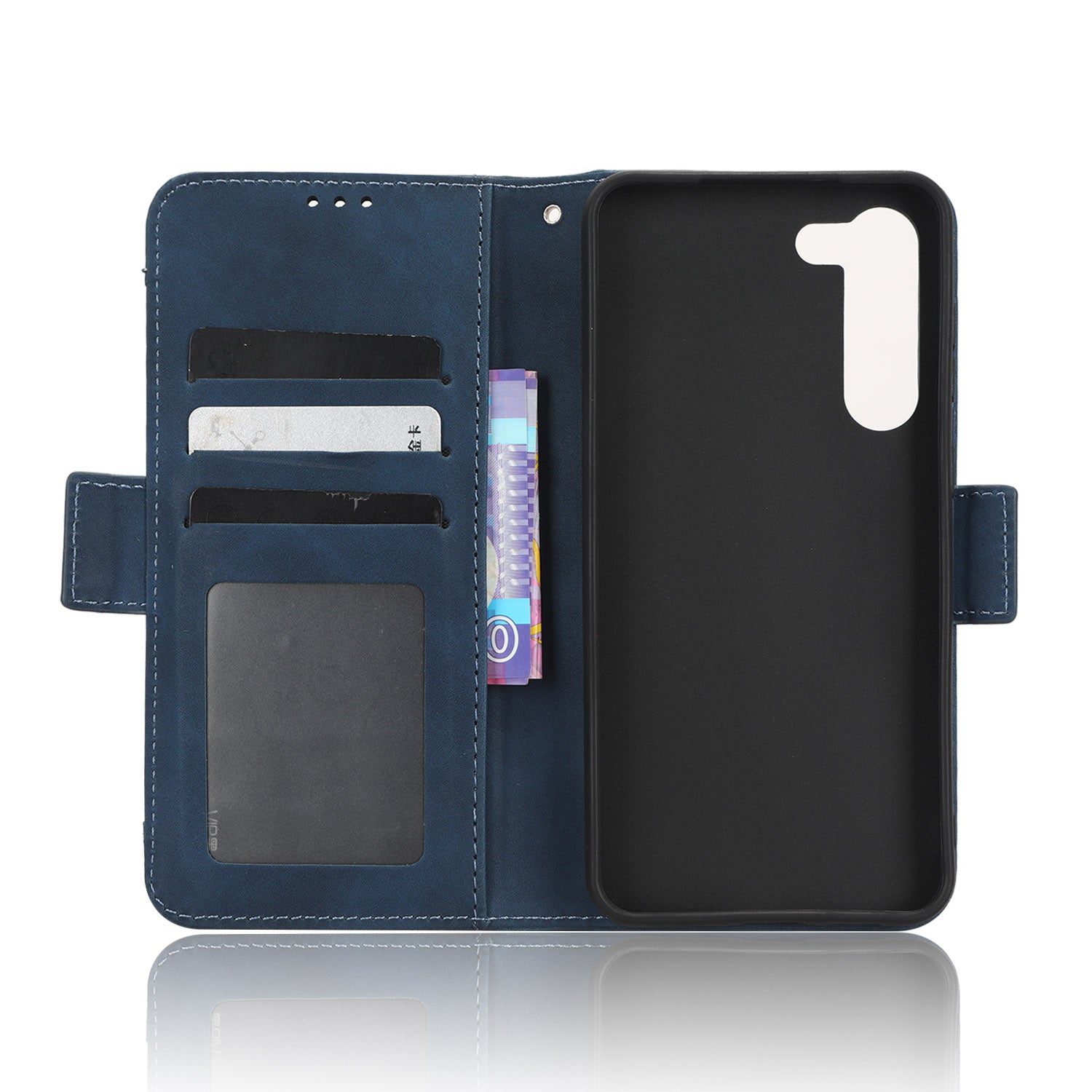 Pro Samsung Galaxy S23 Full Protection PU kožené pouzdro na telefon Stojánek Více slotů pro karty Magnetický flip peněženka Kryt na mobilní telefon