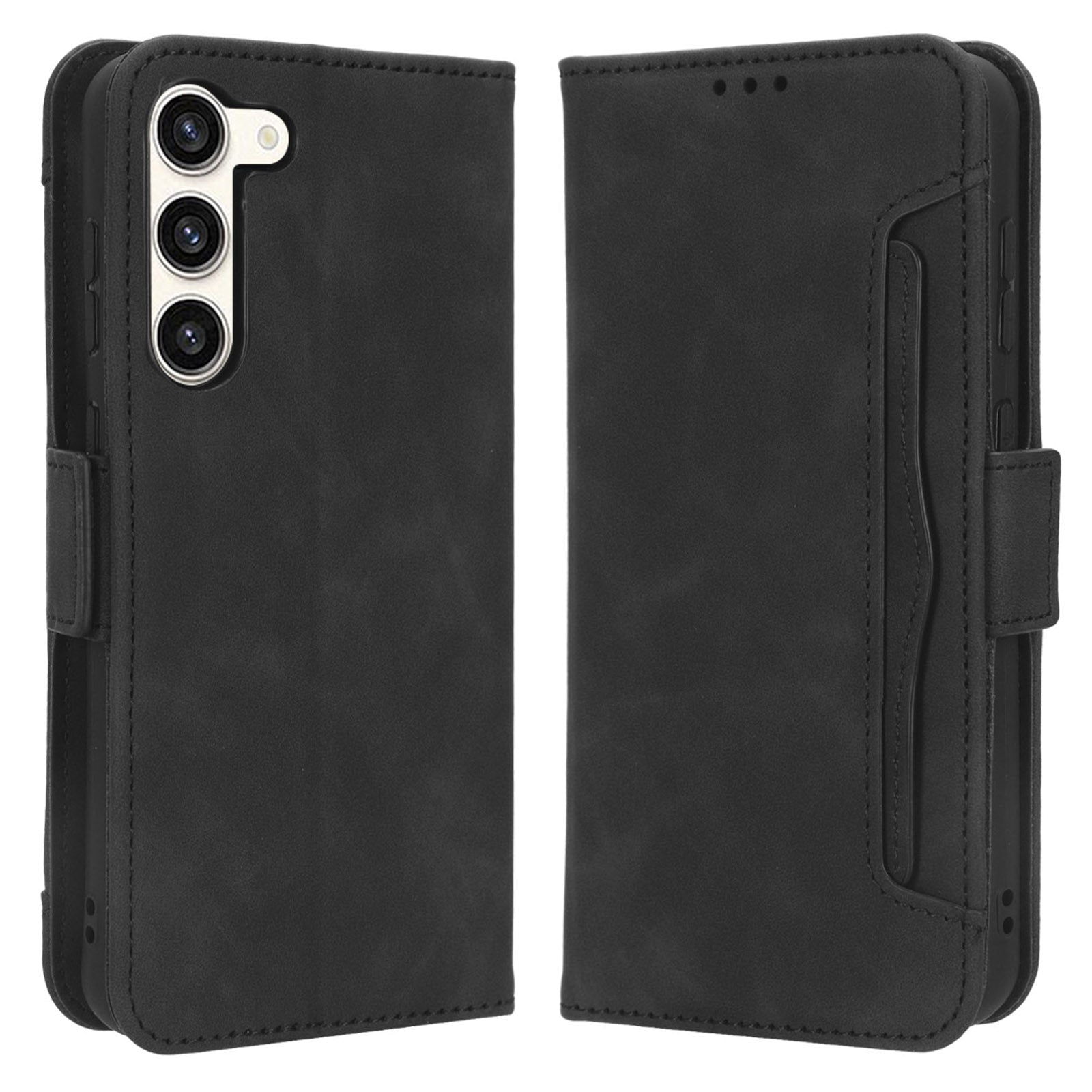 Pro Samsung Galaxy S23 Full Protection PU kožené pouzdro na telefon Stojánek Více slotů pro karty Magnetický flip peněženka Kryt na mobilní telefon