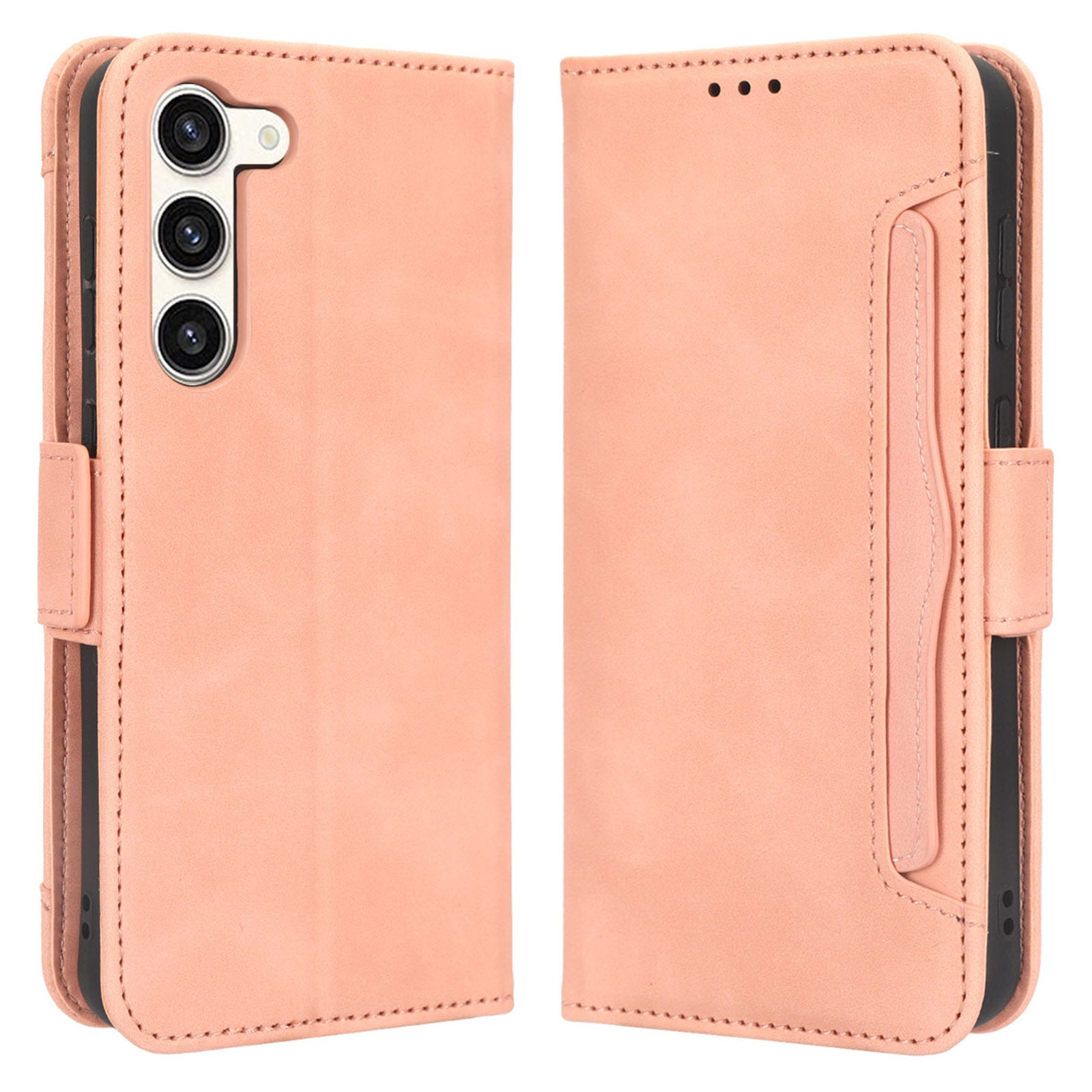 Pro Samsung Galaxy S23 Full Protection PU kožené pouzdro na telefon Stojánek Více slotů pro karty Magnetický flip peněženka Kryt na mobilní telefon