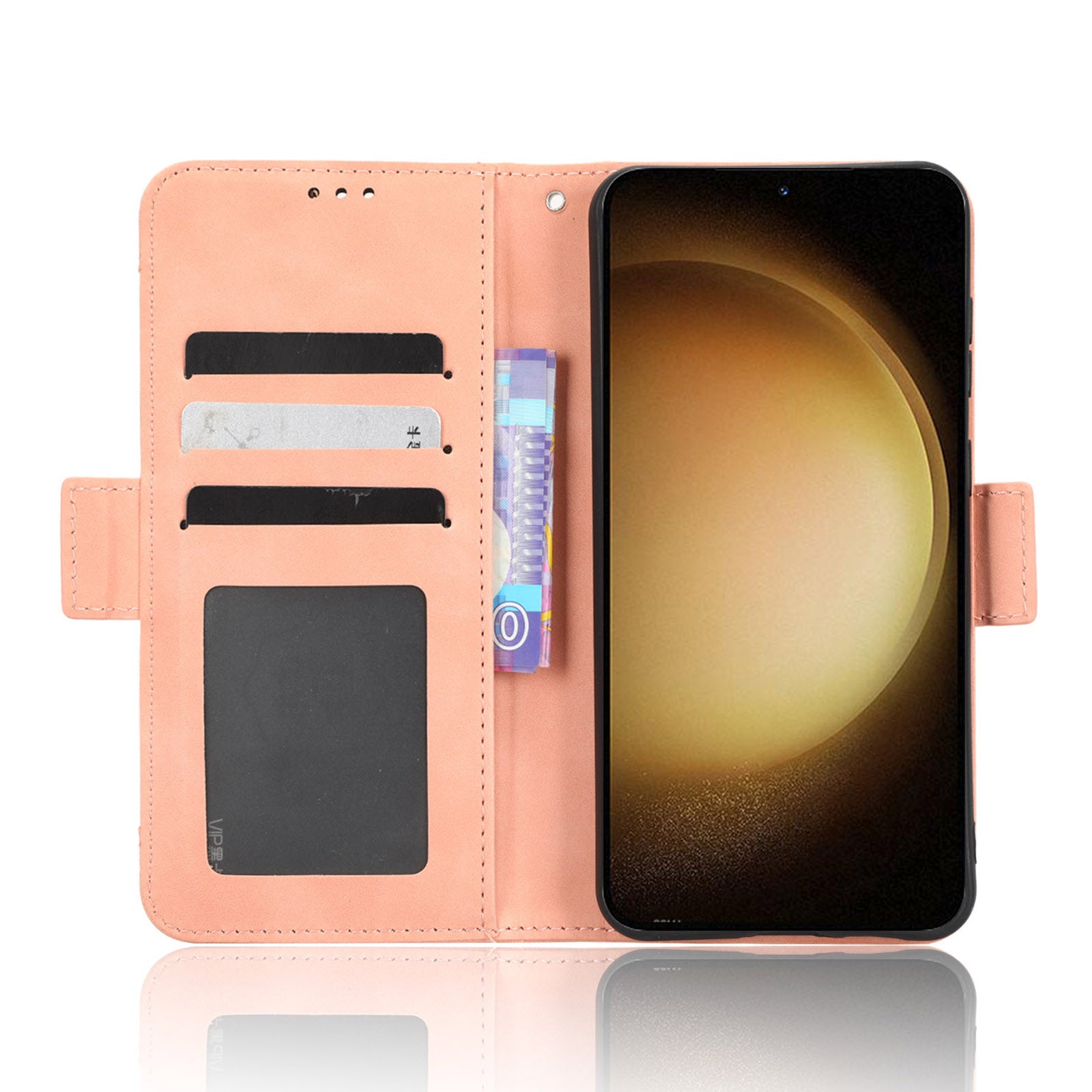 Pro Samsung Galaxy S23 Full Protection PU kožené pouzdro na telefon Stojánek Více slotů pro karty Magnetický flip peněženka Kryt na mobilní telefon