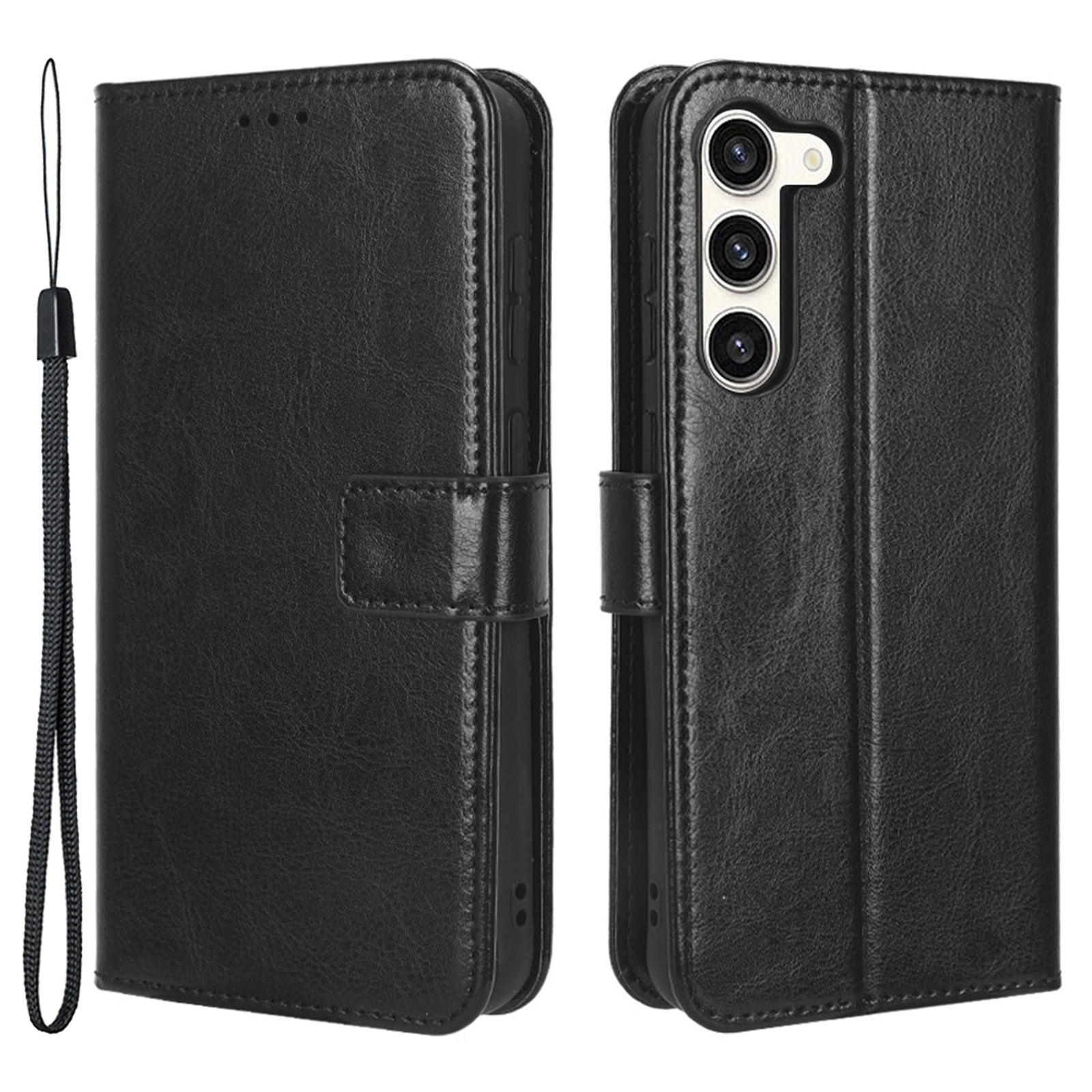 Phone Cover for Samsung Galaxy S23 Crazy Horse Texture PU Leather Flip Phone Case Wallet Stand Cover with Strap