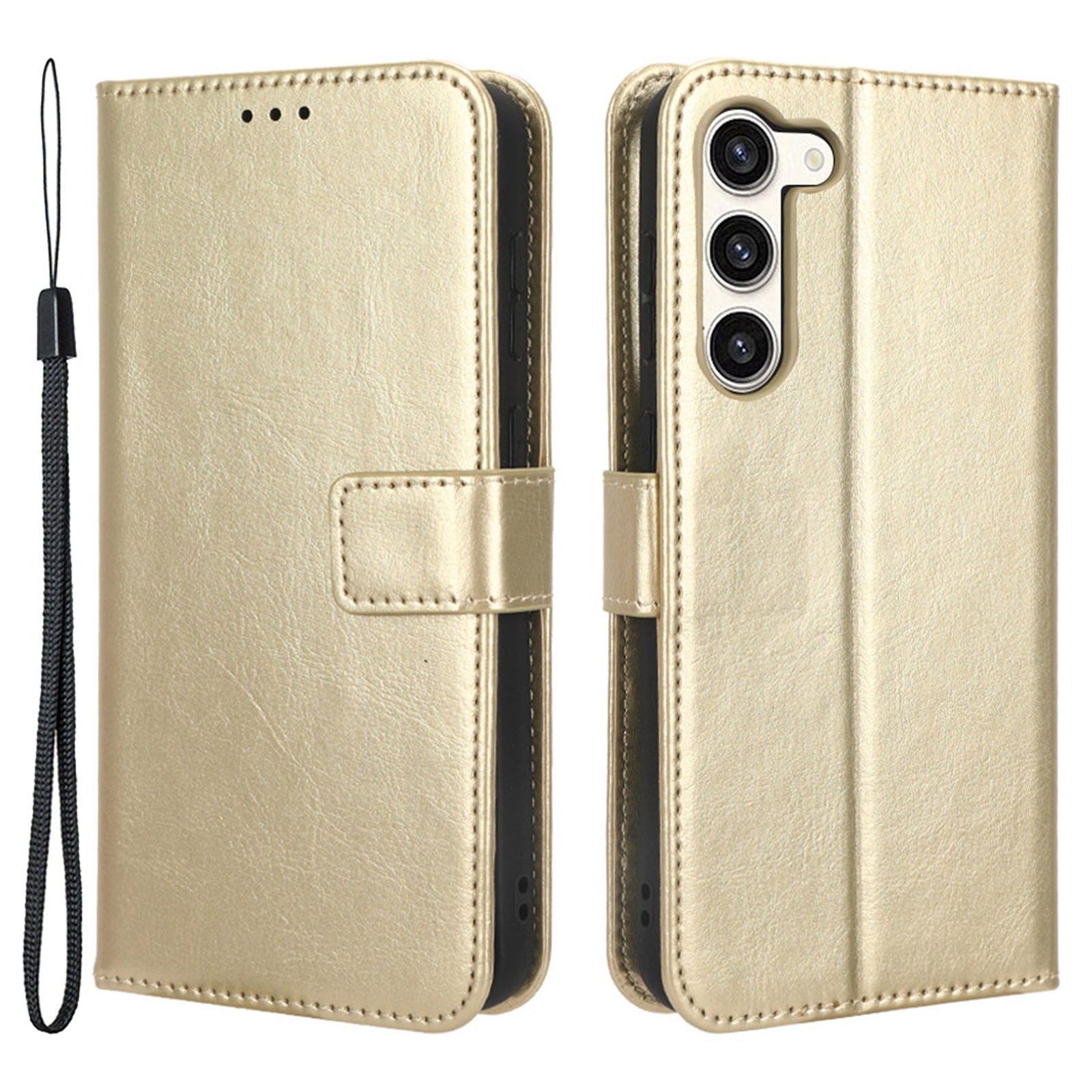 Phone Cover for Samsung Galaxy S23 Crazy Horse Texture PU Leather Flip Phone Case Wallet Stand Cover with Strap