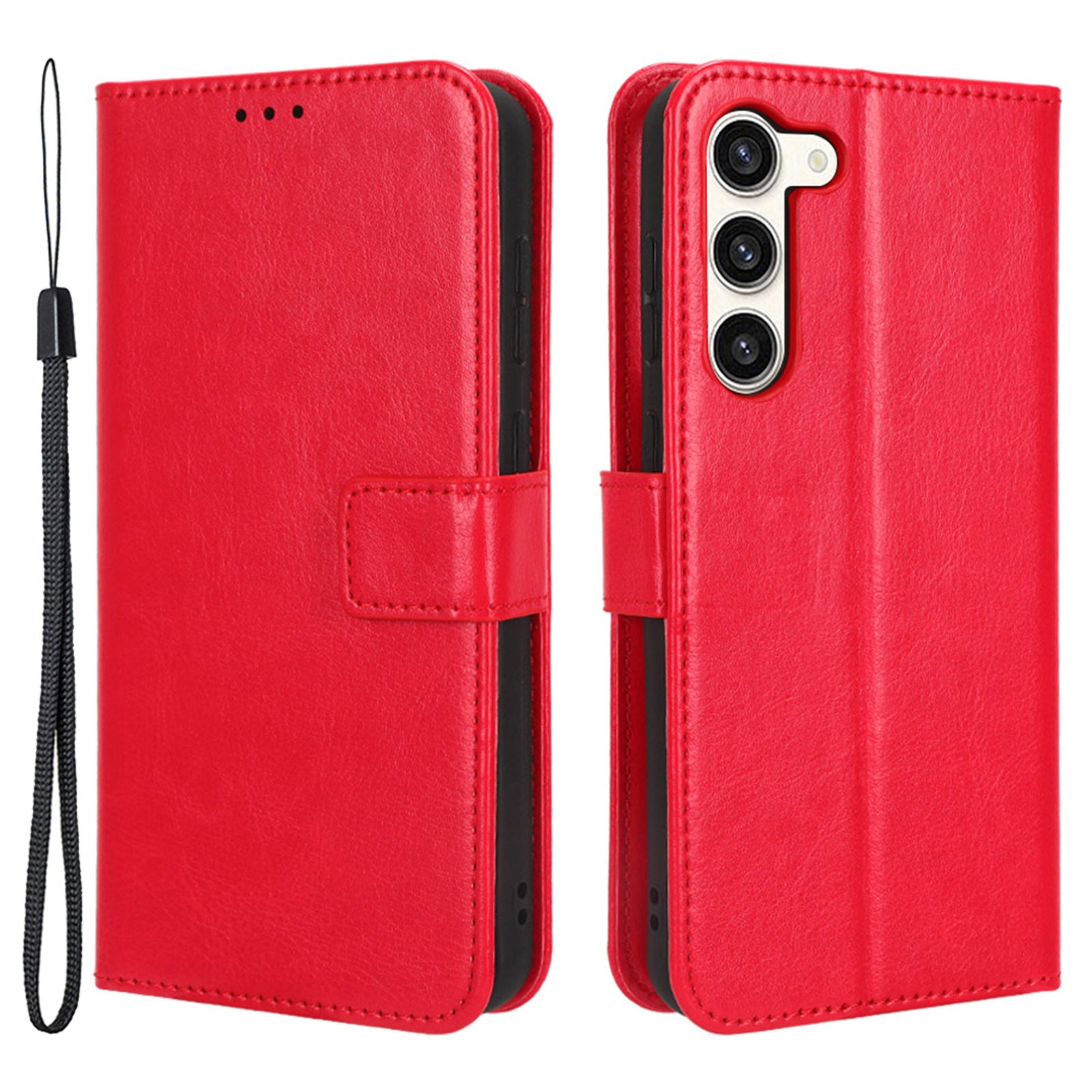 Phone Cover for Samsung Galaxy S23 Crazy Horse Texture PU Leather Flip Phone Case Wallet Stand Cover with Strap