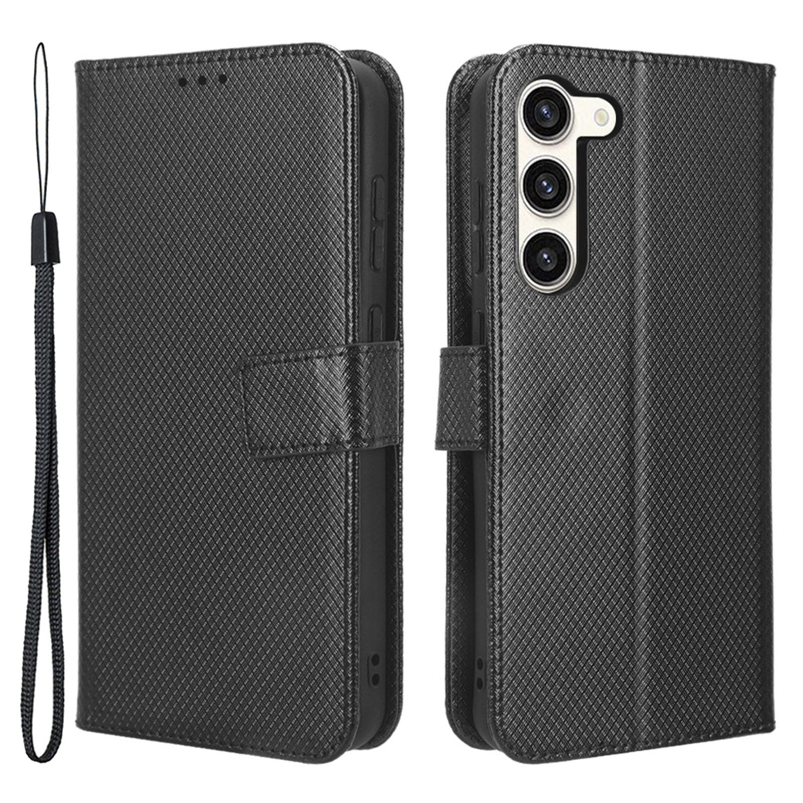 PU Leather Phone Case for Samsung Galaxy S23 Diamond Texture Wallet Stand Shockproof Phone Cover
