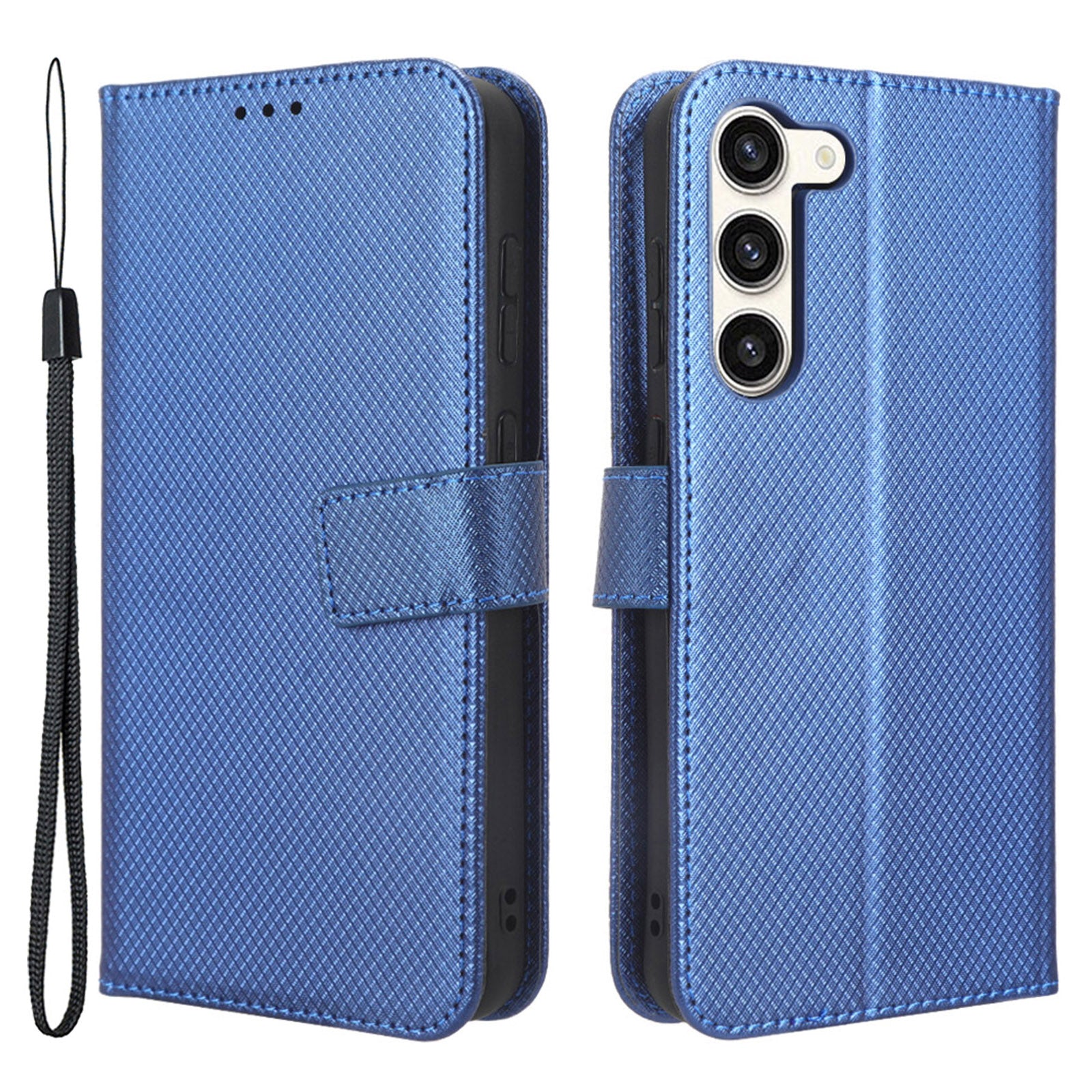 PU Leather Phone Case for Samsung Galaxy S23 Diamond Texture Wallet Stand Shockproof Phone Cover