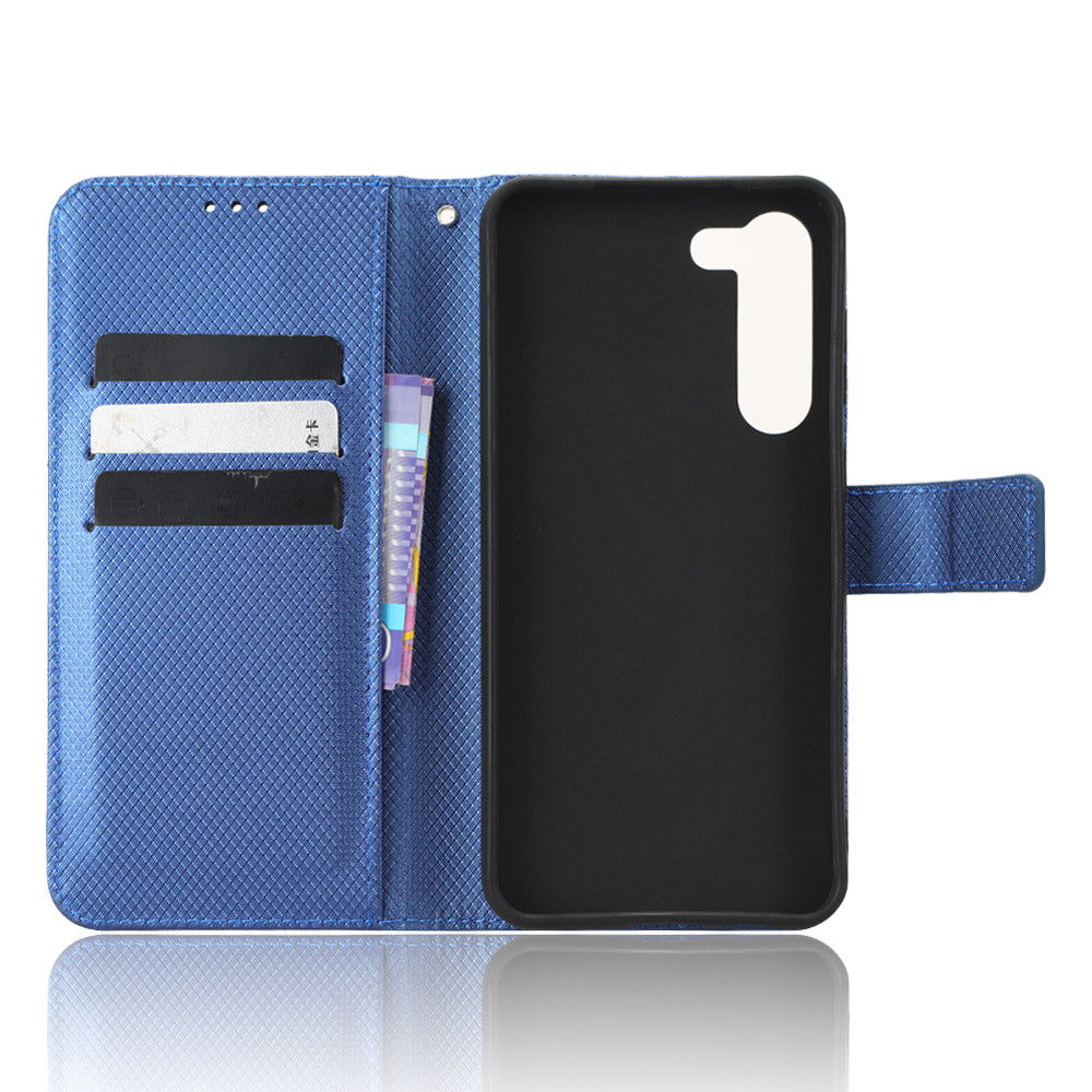 PU Leather Phone Case for Samsung Galaxy S23 Diamond Texture Wallet Stand Shockproof Phone Cover