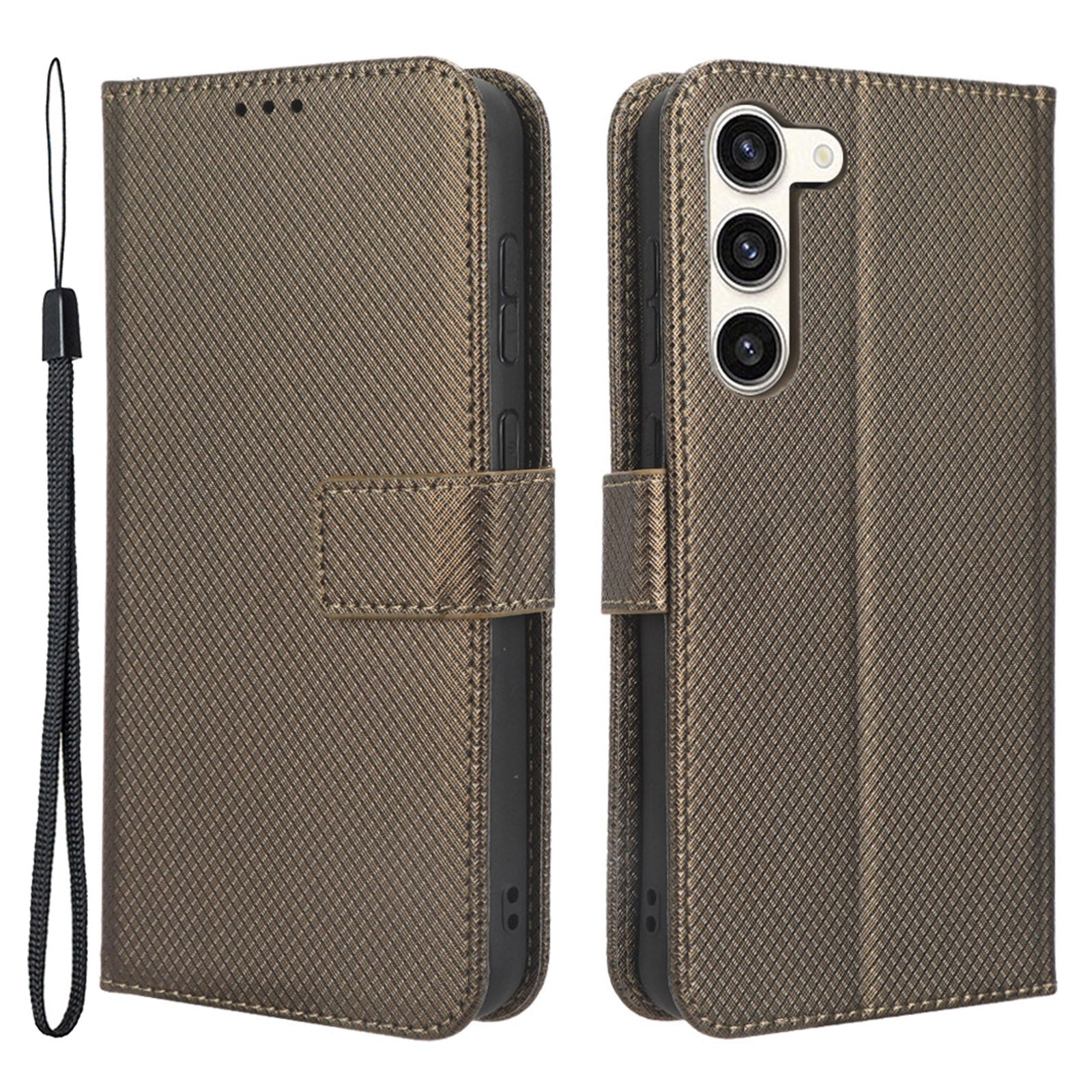 PU Leather Phone Case for Samsung Galaxy S23 Diamond Texture Wallet Stand Shockproof Phone Cover