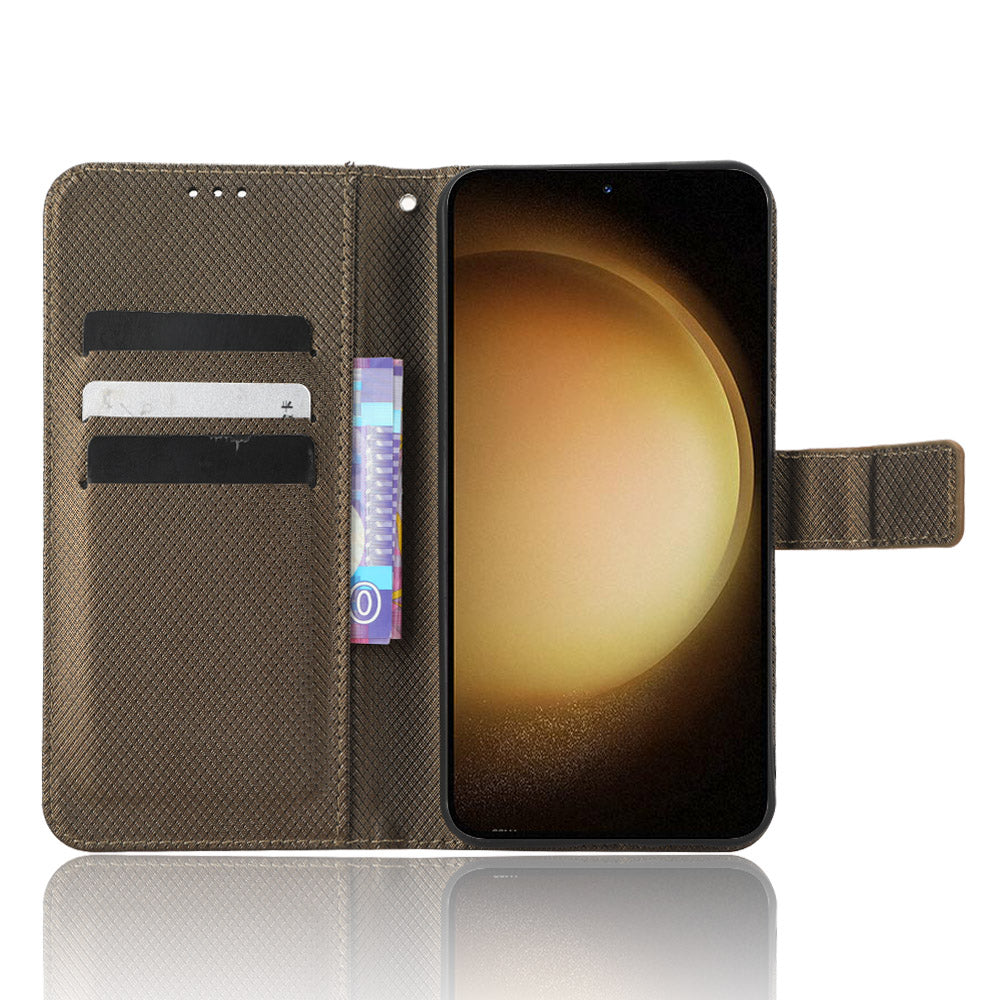 PU Leather Phone Case for Samsung Galaxy S23 Diamond Texture Wallet Stand Shockproof Phone Cover