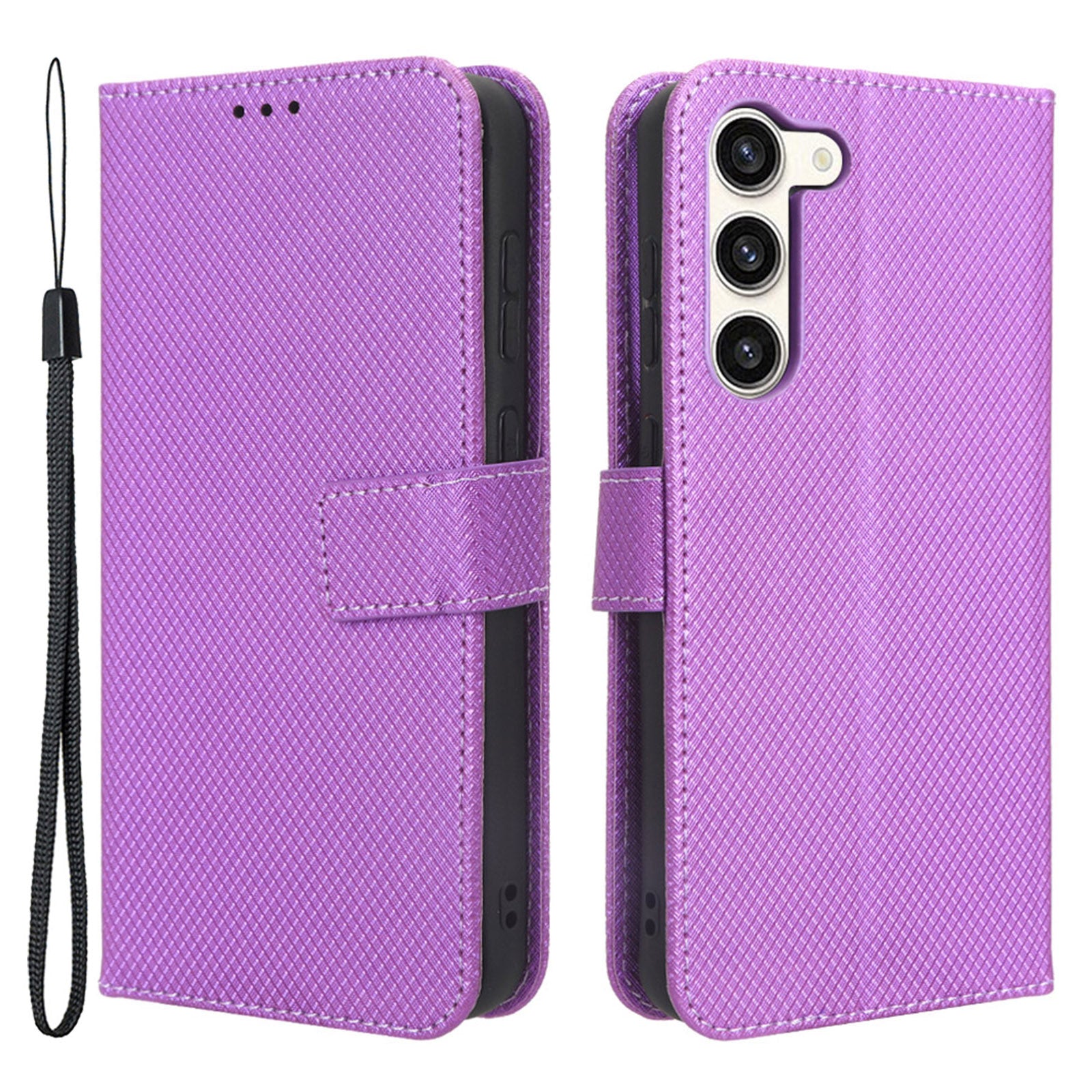 PU Leather Phone Case for Samsung Galaxy S23 Diamond Texture Wallet Stand Shockproof Phone Cover