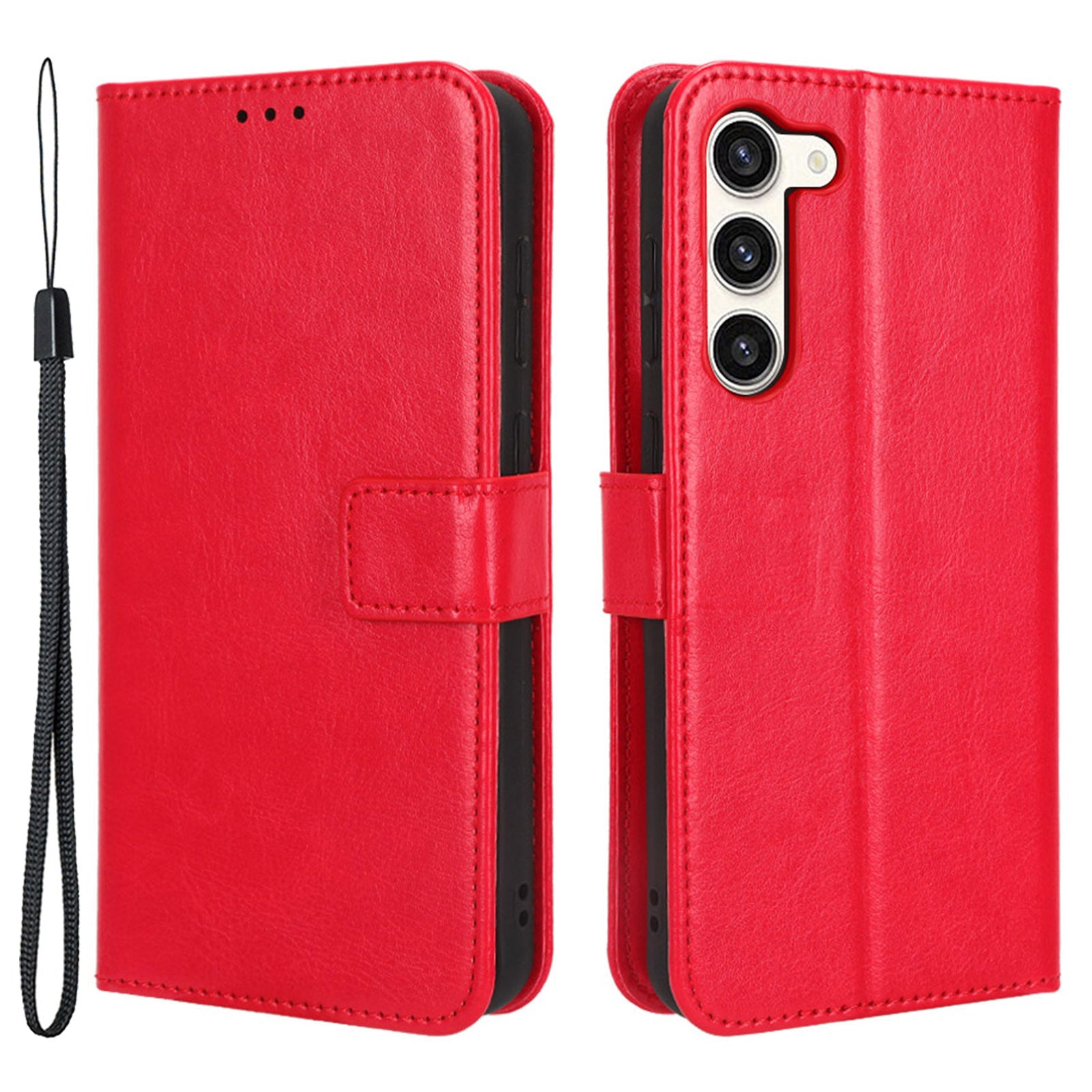 Phone Cover for Samsung Galaxy S23 PU Leather Crazy Horse Texture Wallet Stand Phone Case with Strap