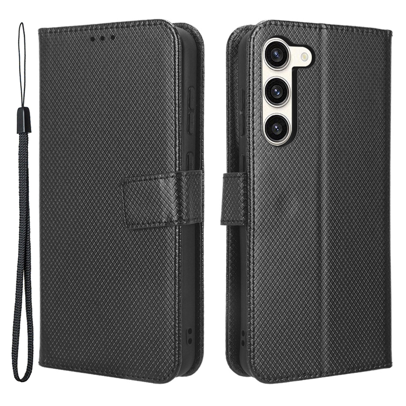 Wallet Stand Phone Case for Samsung Galaxy S23 Anti-scratch Diamond Texture PU Leather Phone Cover