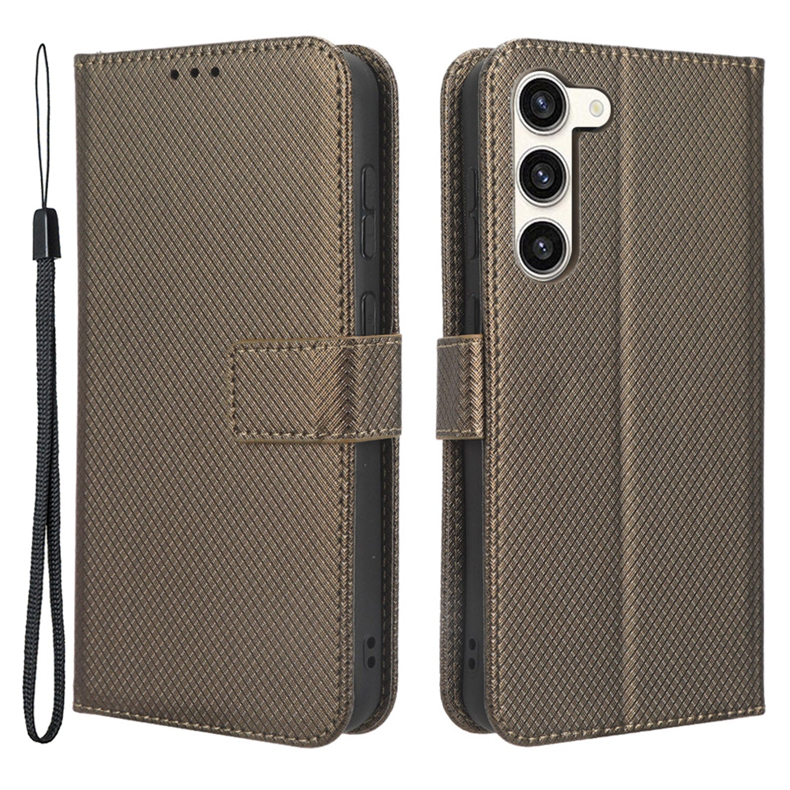 Wallet Stand Phone Case for Samsung Galaxy S23 Anti-scratch Diamond Texture PU Leather Phone Cover